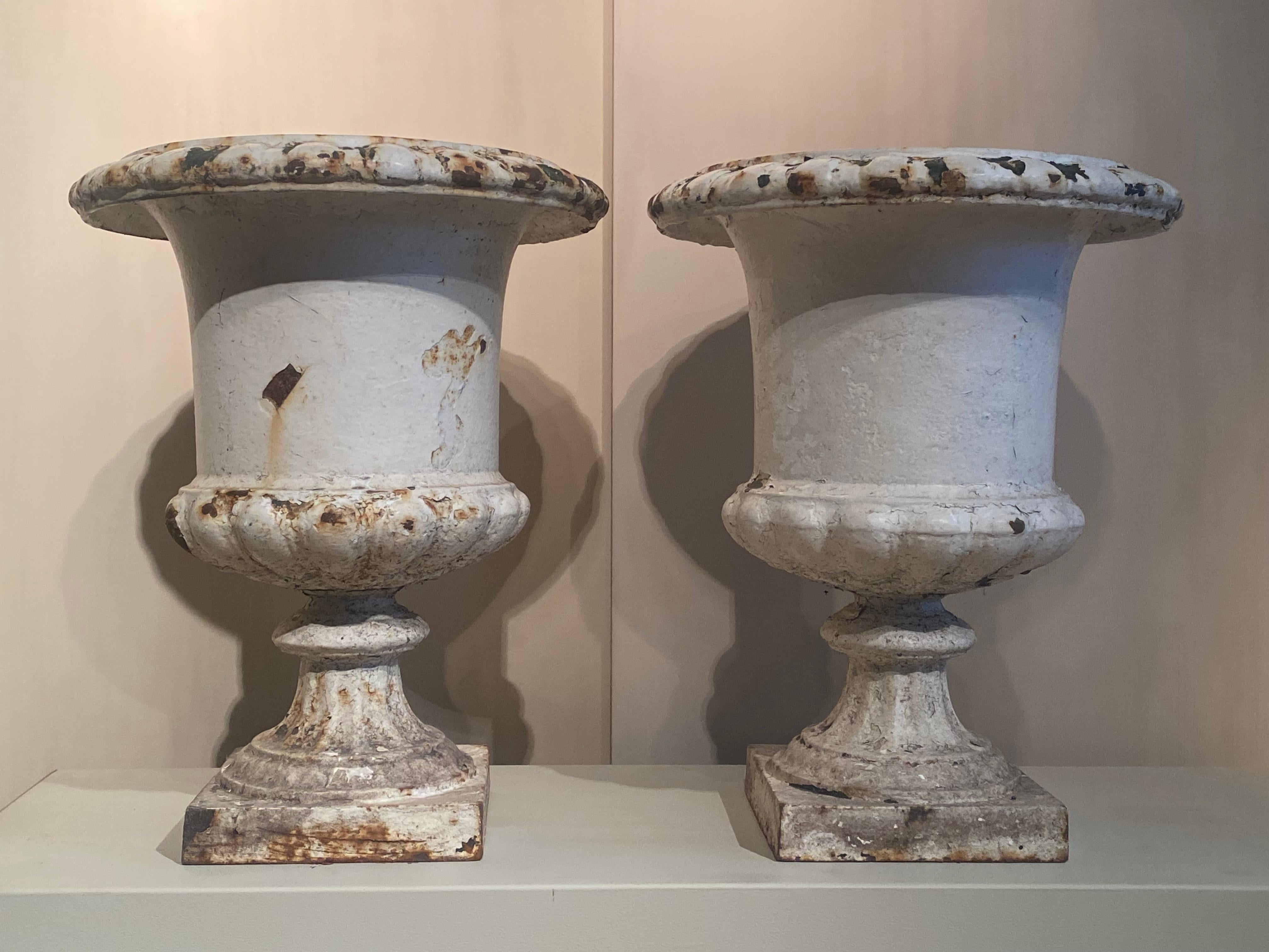 French Pair of Cast Iron Garden Urns For Sale