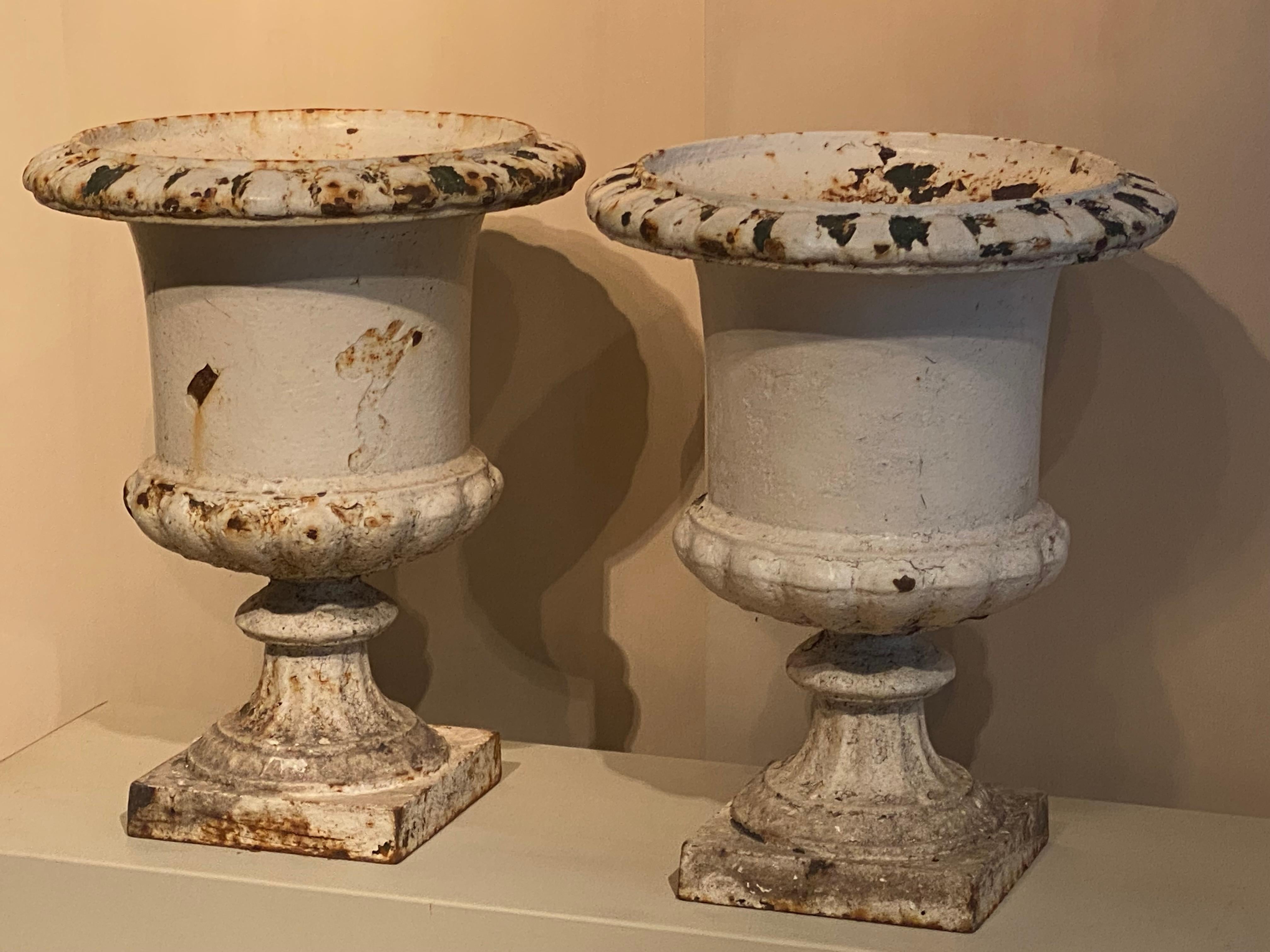 Pair of Cast Iron Garden Urns For Sale 1