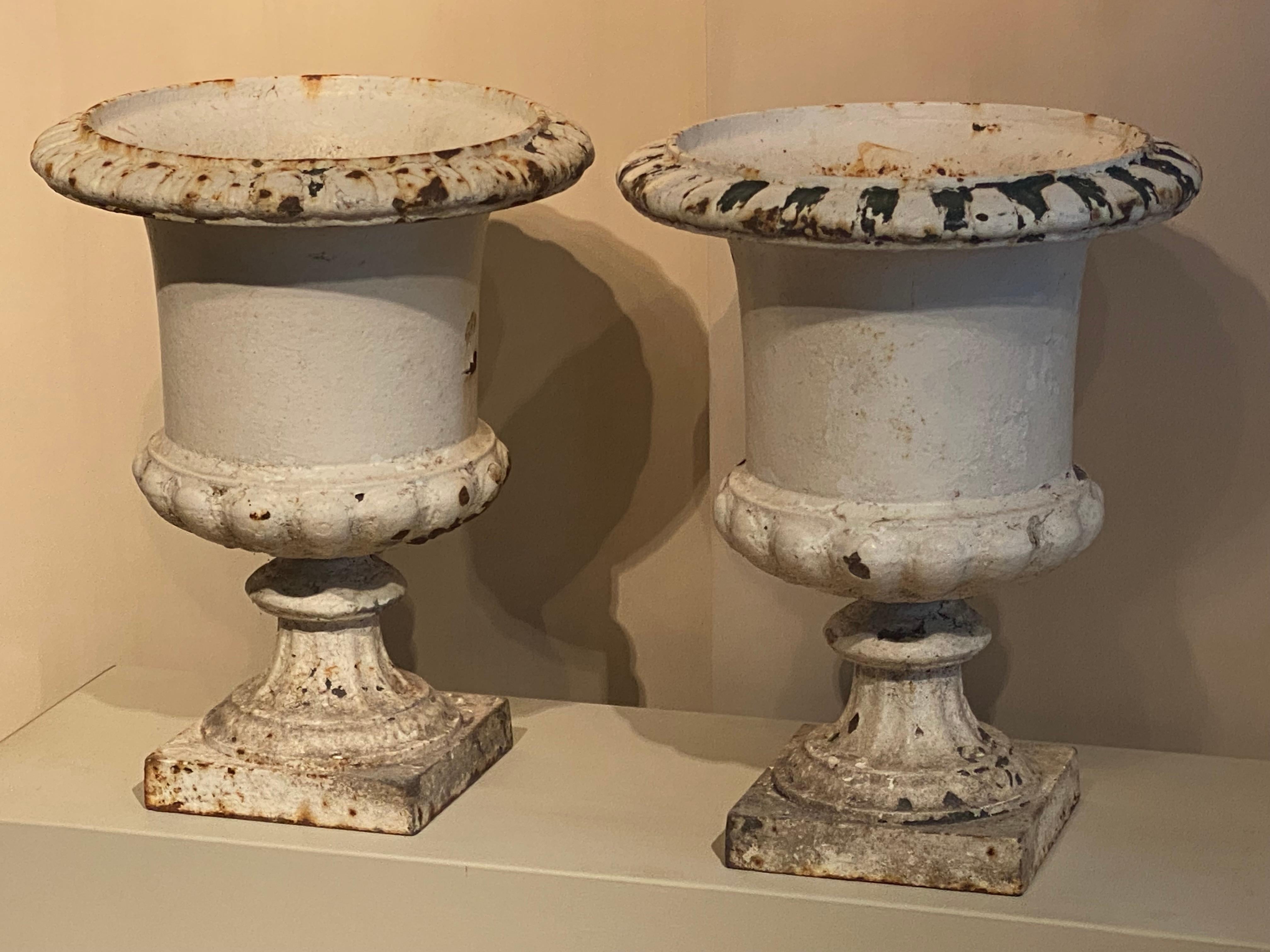 Pair of Cast Iron Garden Urns For Sale 2