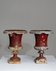 Pair Of Cast Iron Garden Urns, France, Late 19th Century
