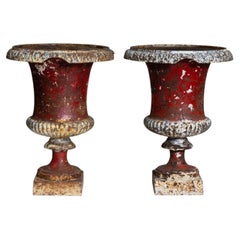 Pair Of Cast Iron Garden Urns, France, Late 19th Century