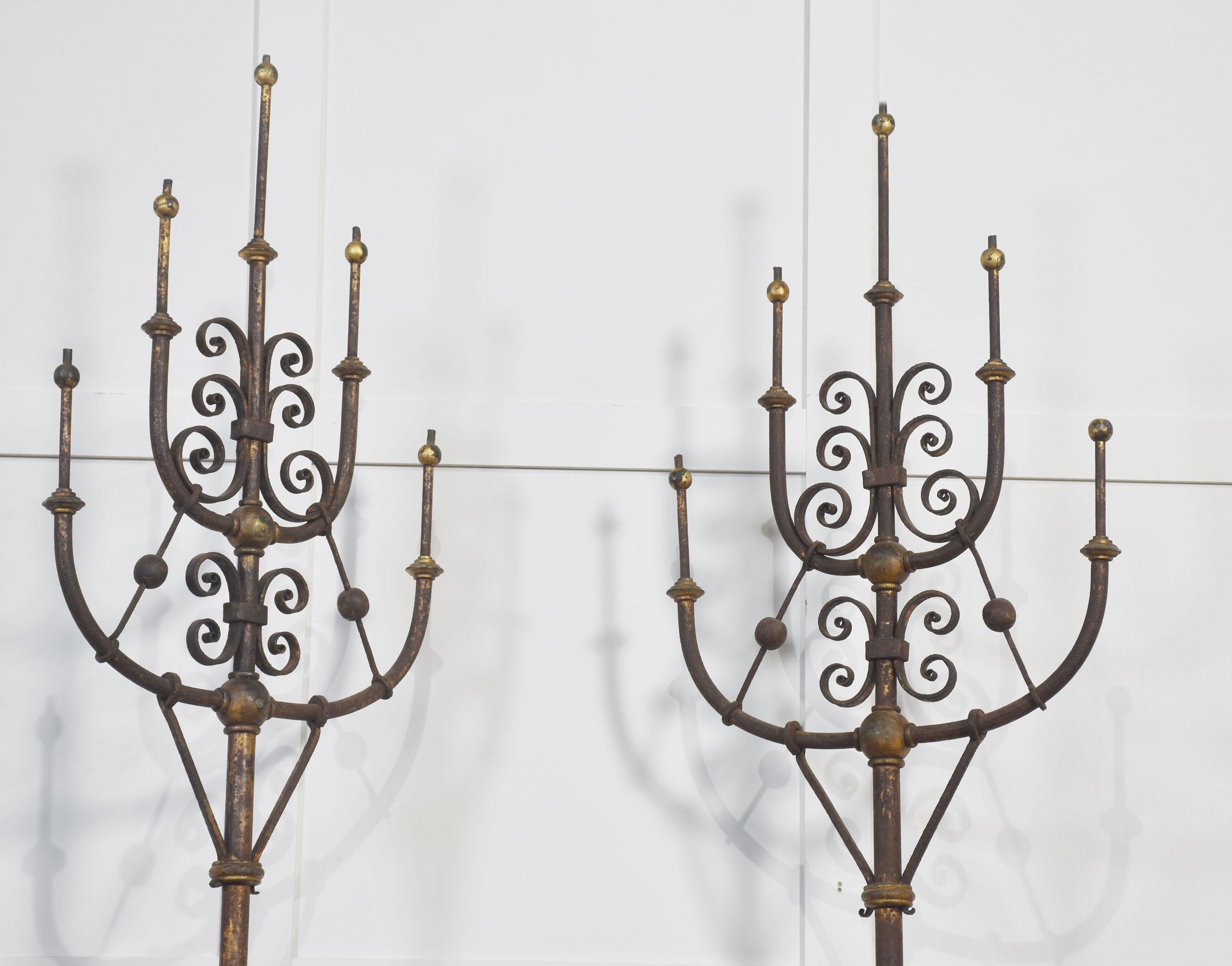 British Pair of cast iron gas light candelabras For Sale