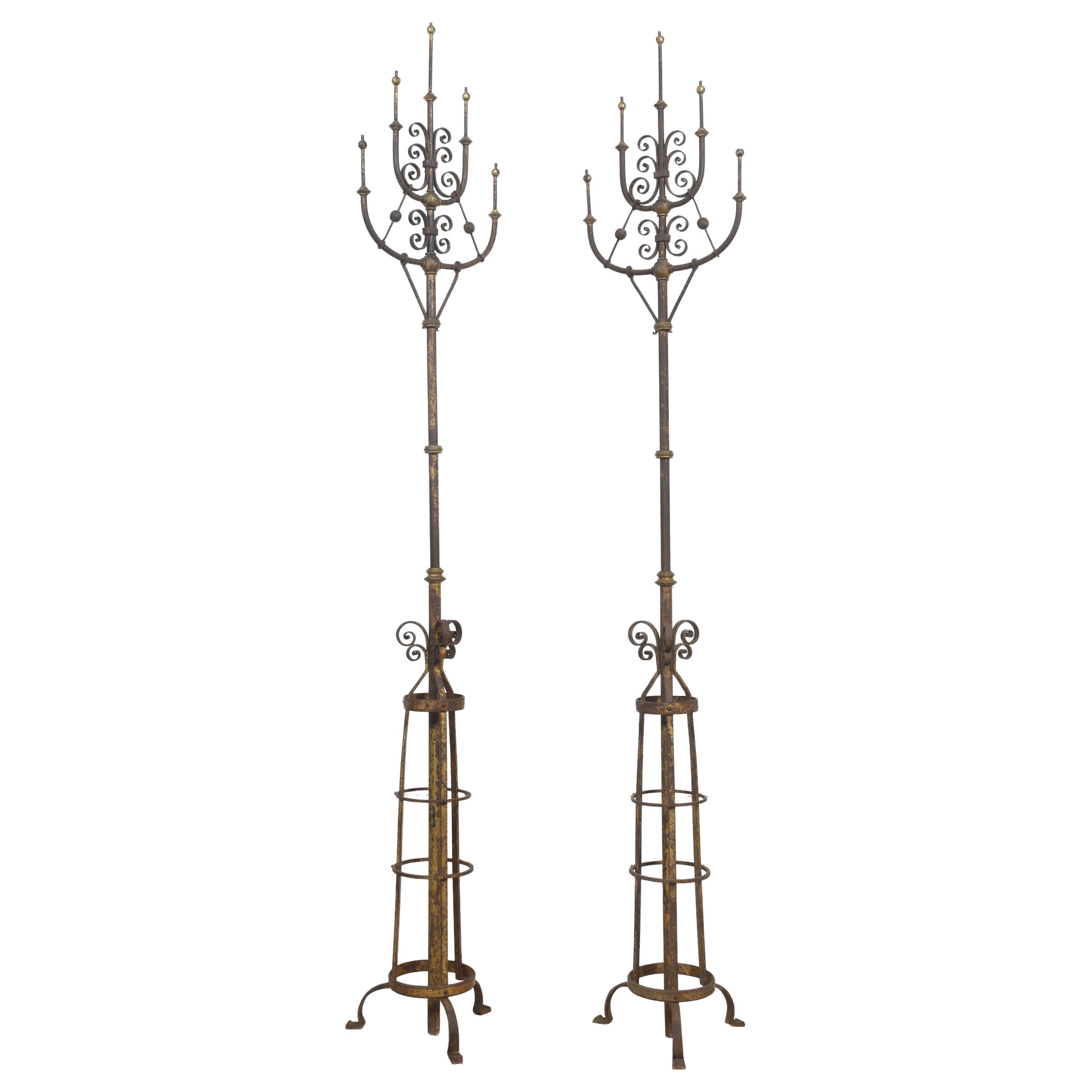 Pair of cast iron gas light candelabras For Sale
