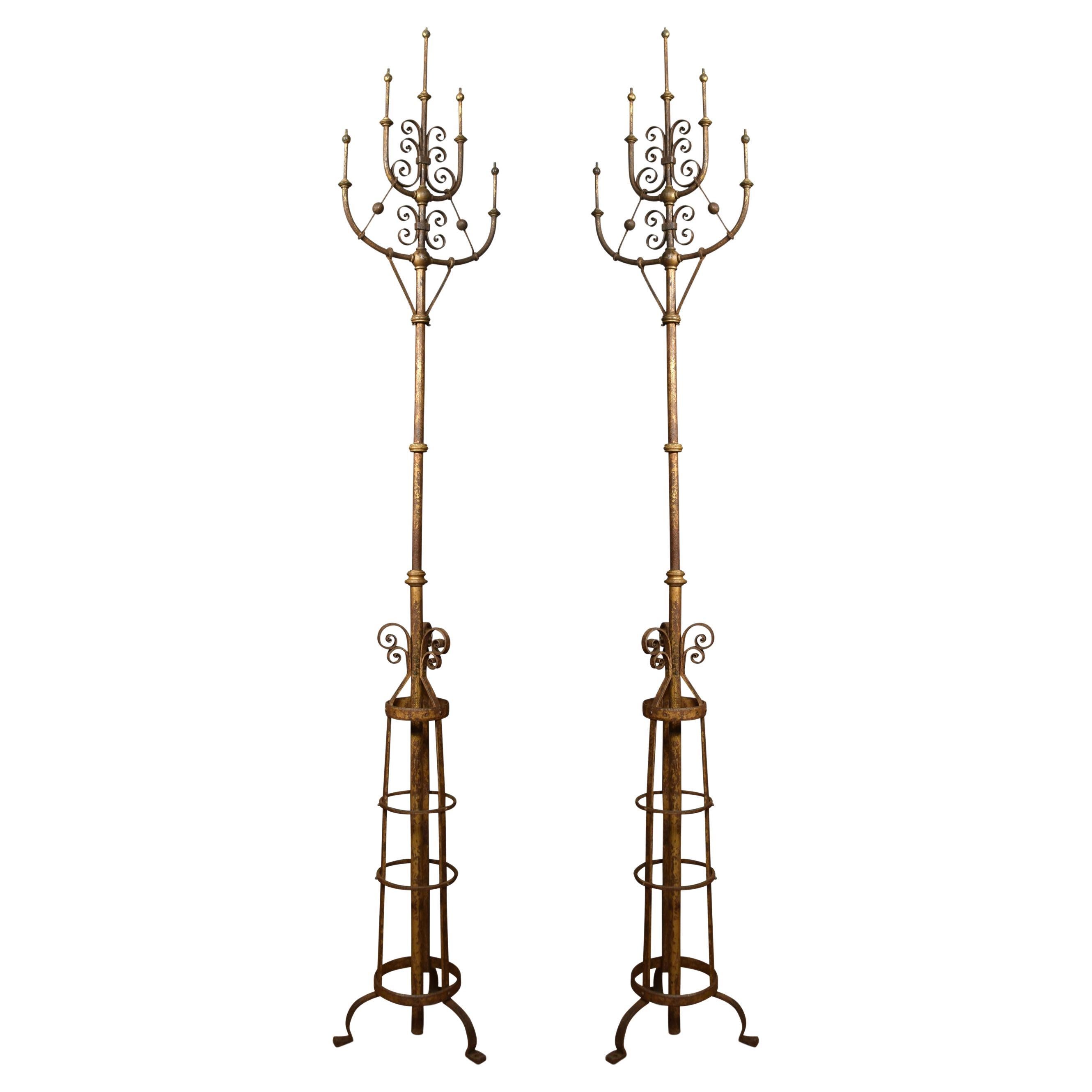 Pair of Cast Iron Gas Light Candelabras For Sale