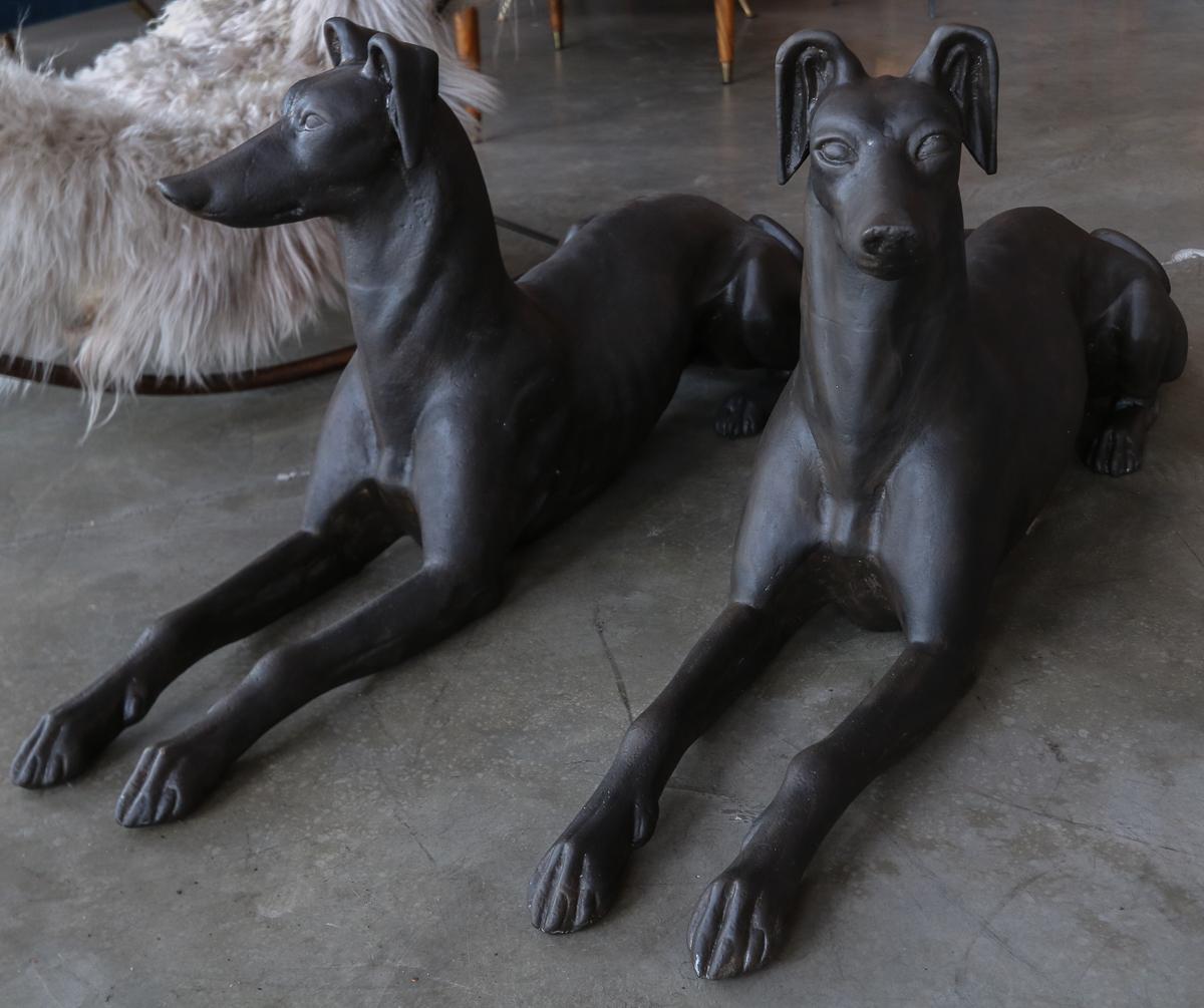 Pair of Cast Iron Greyhound Dog Statues In Good Condition In Los Angeles, CA