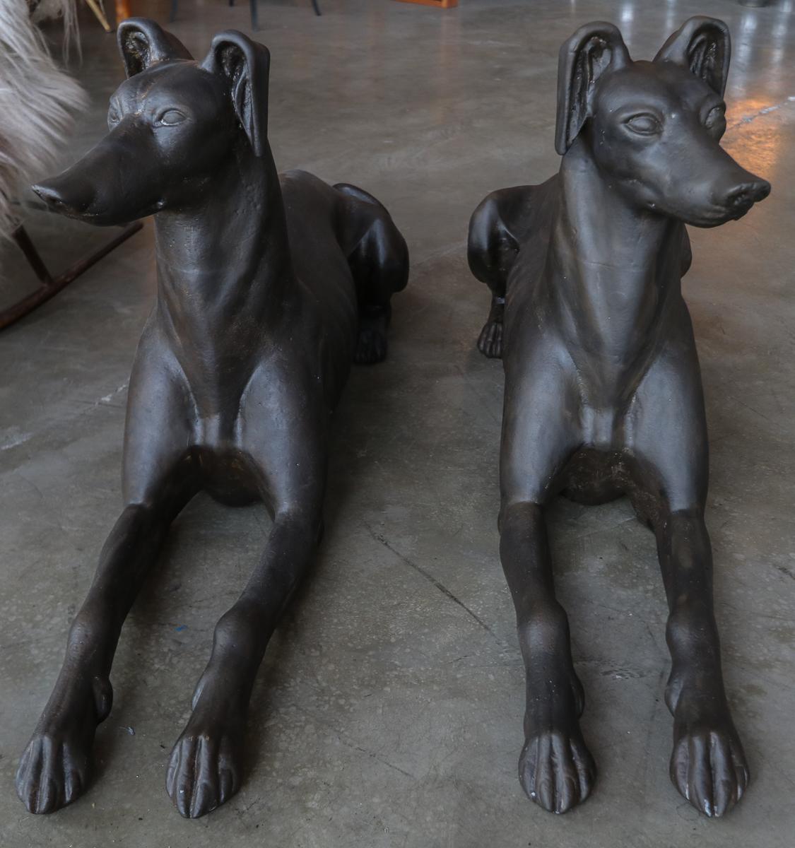 Mid-20th Century Pair of Cast Iron Greyhound Dog Statues
