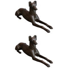 Retro Pair of Cast Iron Greyhound Dog Statues