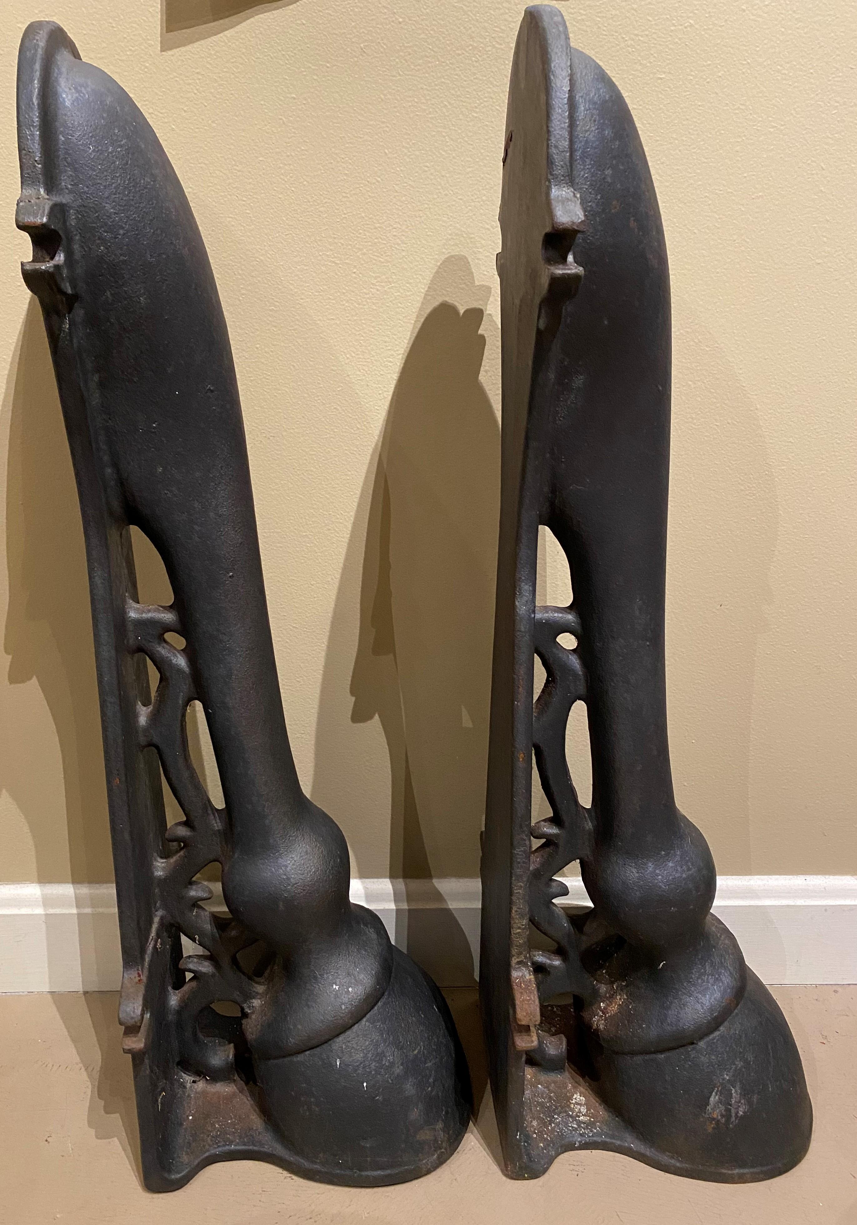 Pair of Cast Iron Horse Leg Form Building Fenders Attributed to William Adams In Good Condition In Milford, NH