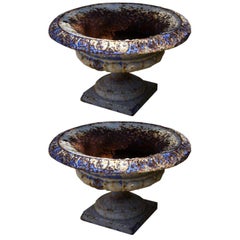 Pair of Cast Iron Indigo Urns, c. 19th Century