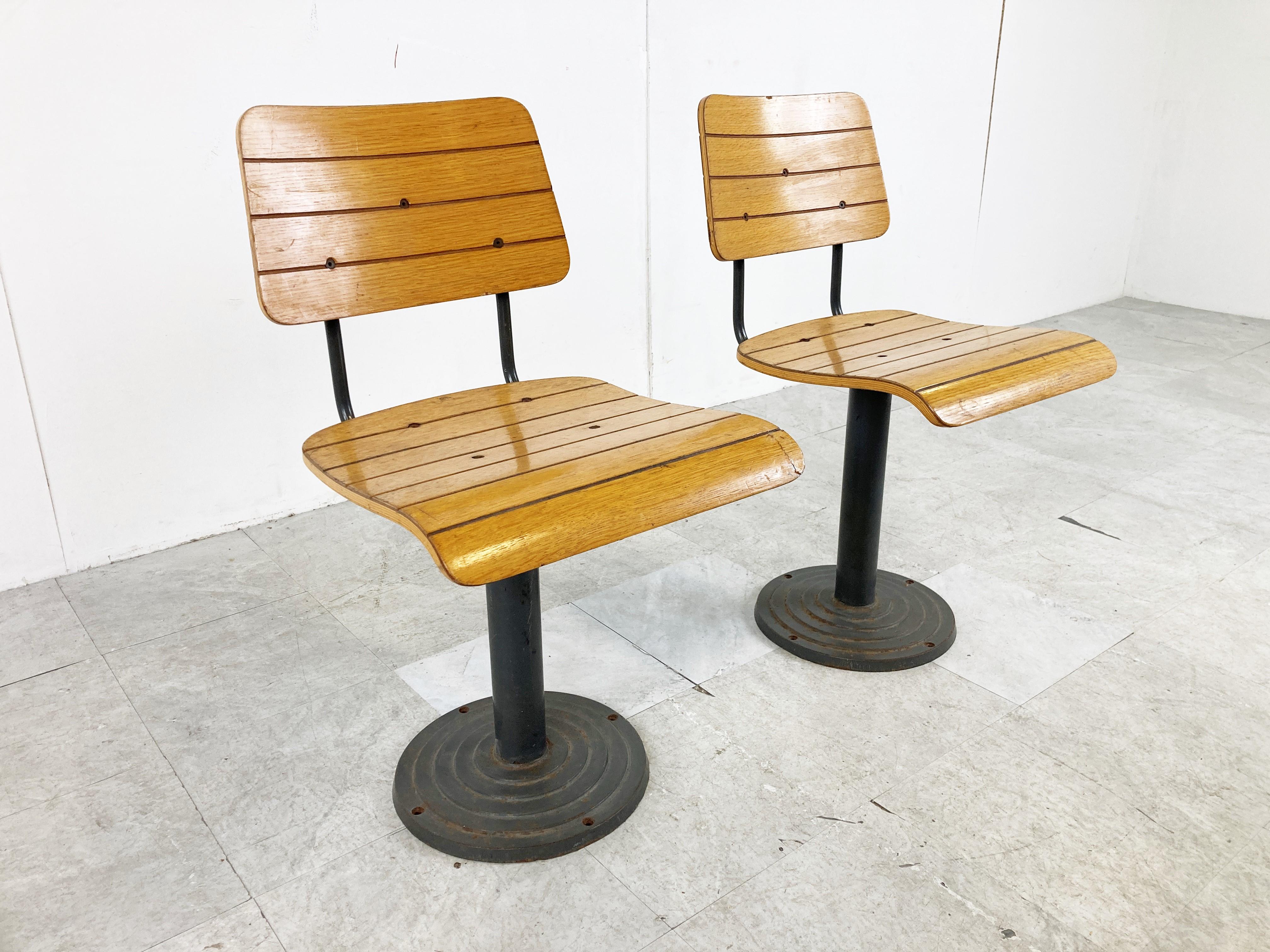 Mid-20th Century Pair of Cast Iron Industrial Stools, 1950s