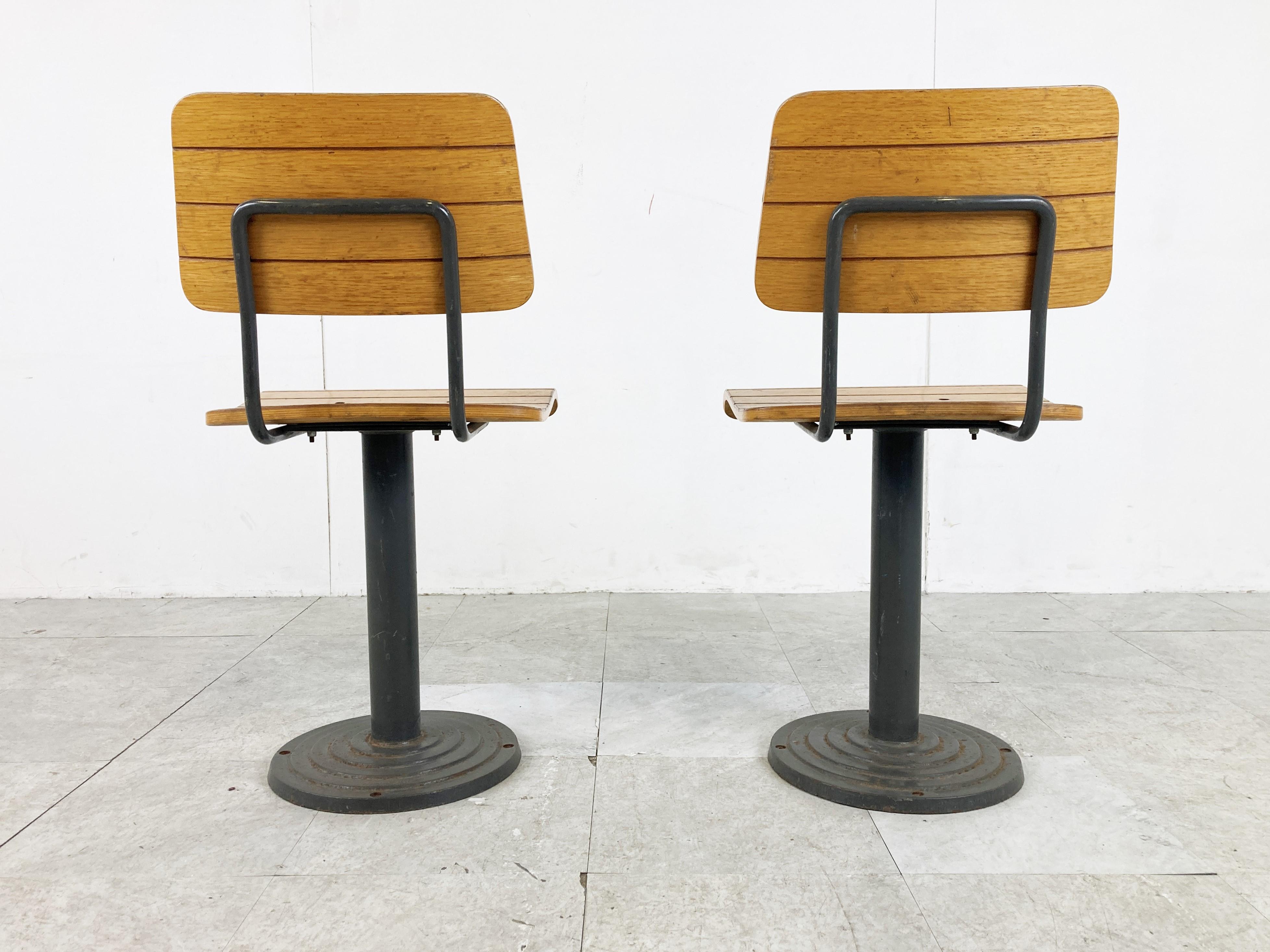 Pair of Cast Iron Industrial Stools, 1950s 3