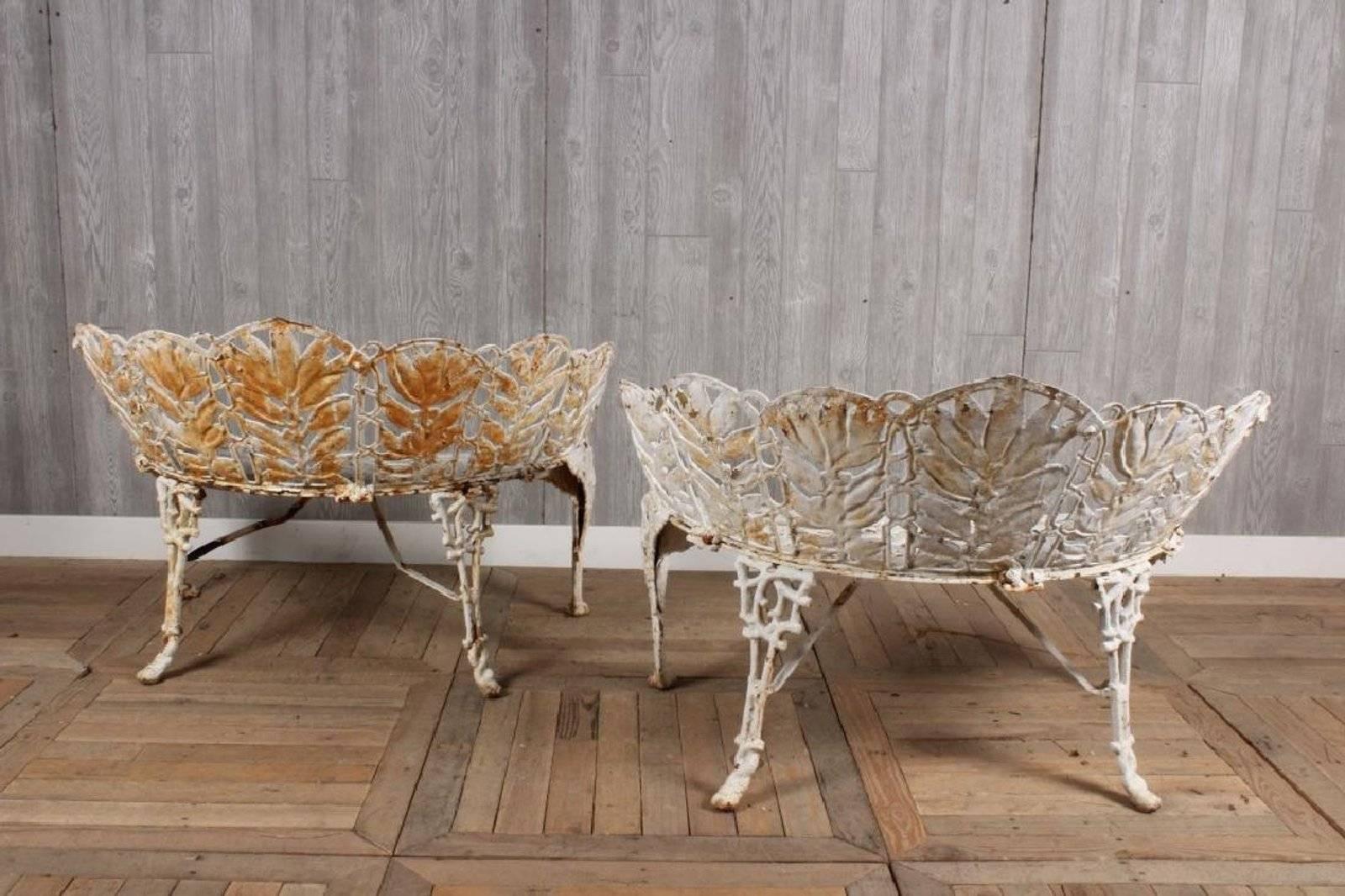 Pair of Cast Iron Laurel Pattern Garden Benches with Griffin Cabriole Legs For Sale 2