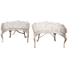 Pair of Cast Iron Laurel Pattern Garden Benches with Griffin Cabriole Legs