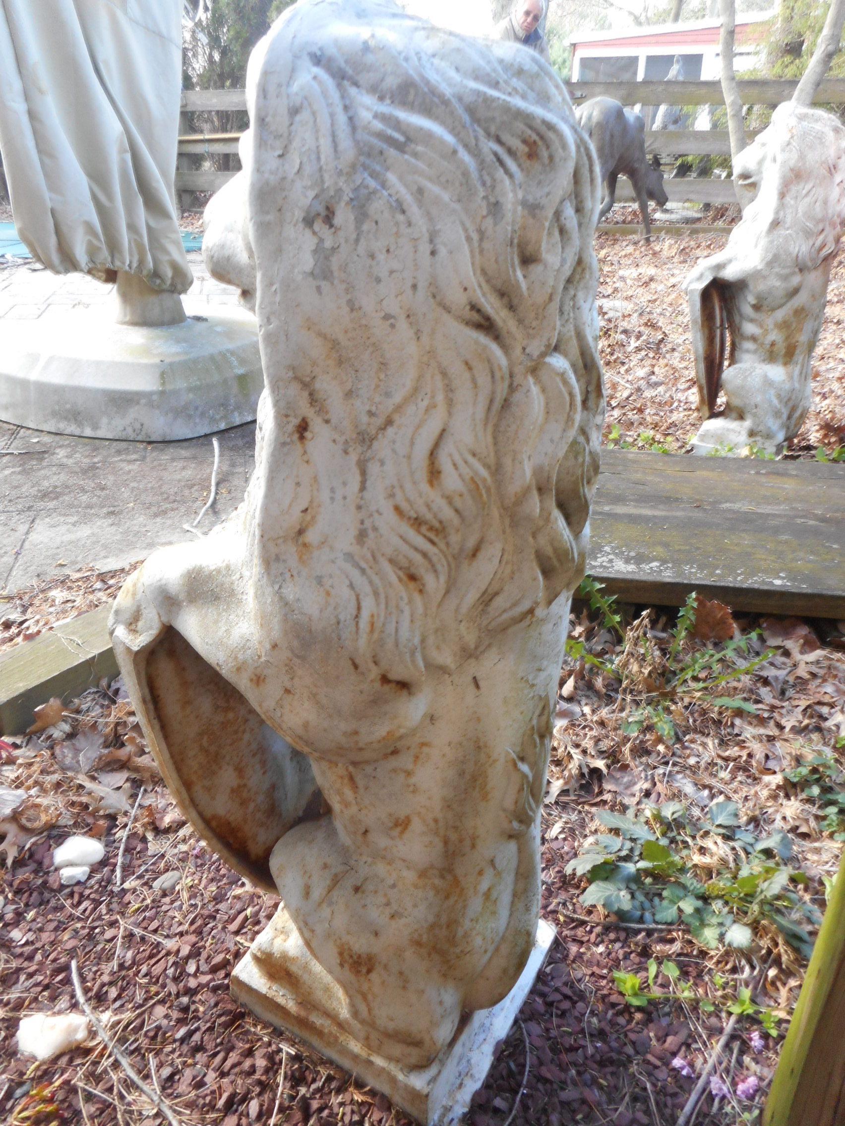 Pair of Cast Iron Lion Statues Holding a Shield 2