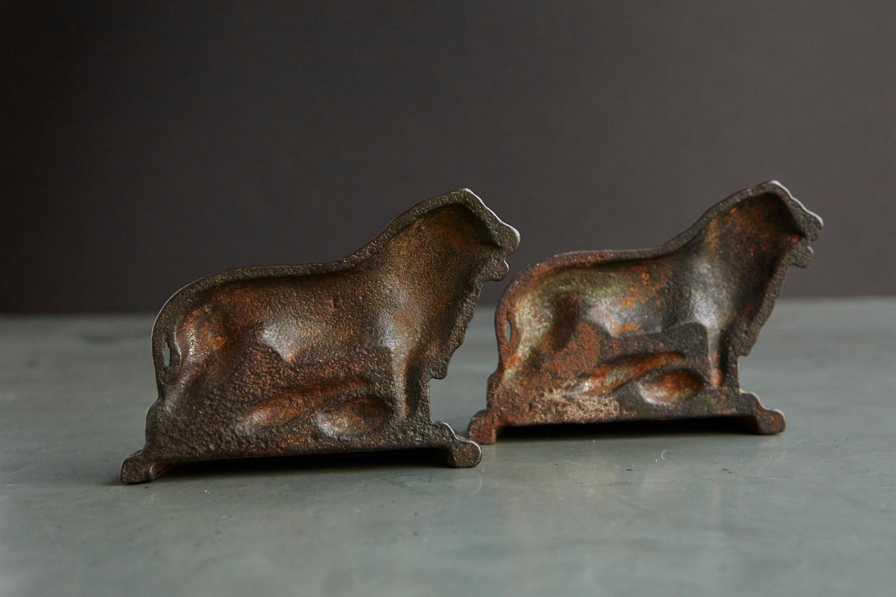 20th Century Pair of Cast Iron Lions Bookends, circa 1920s