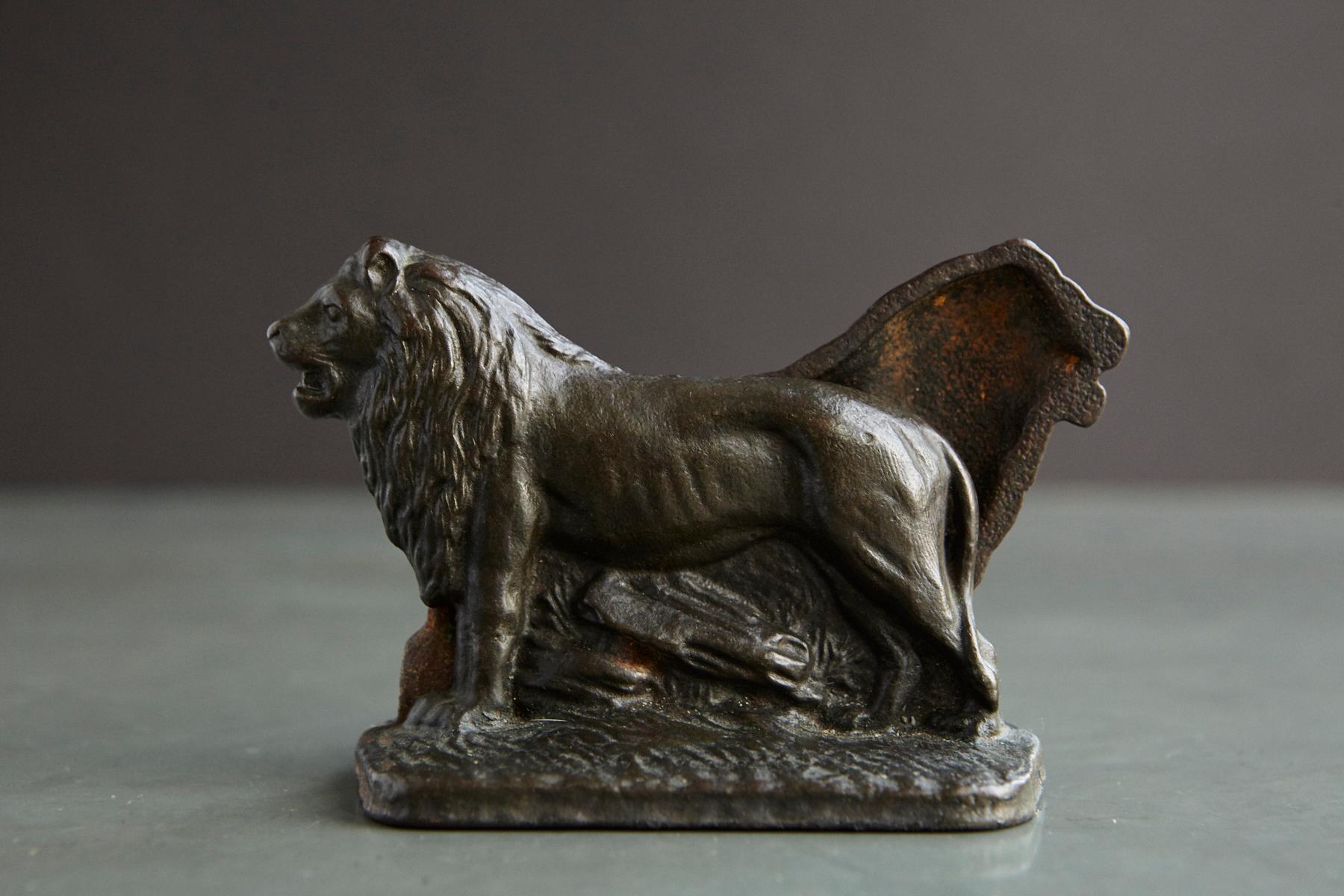 Pair of Cast Iron Lions Bookends, circa 1920s 2
