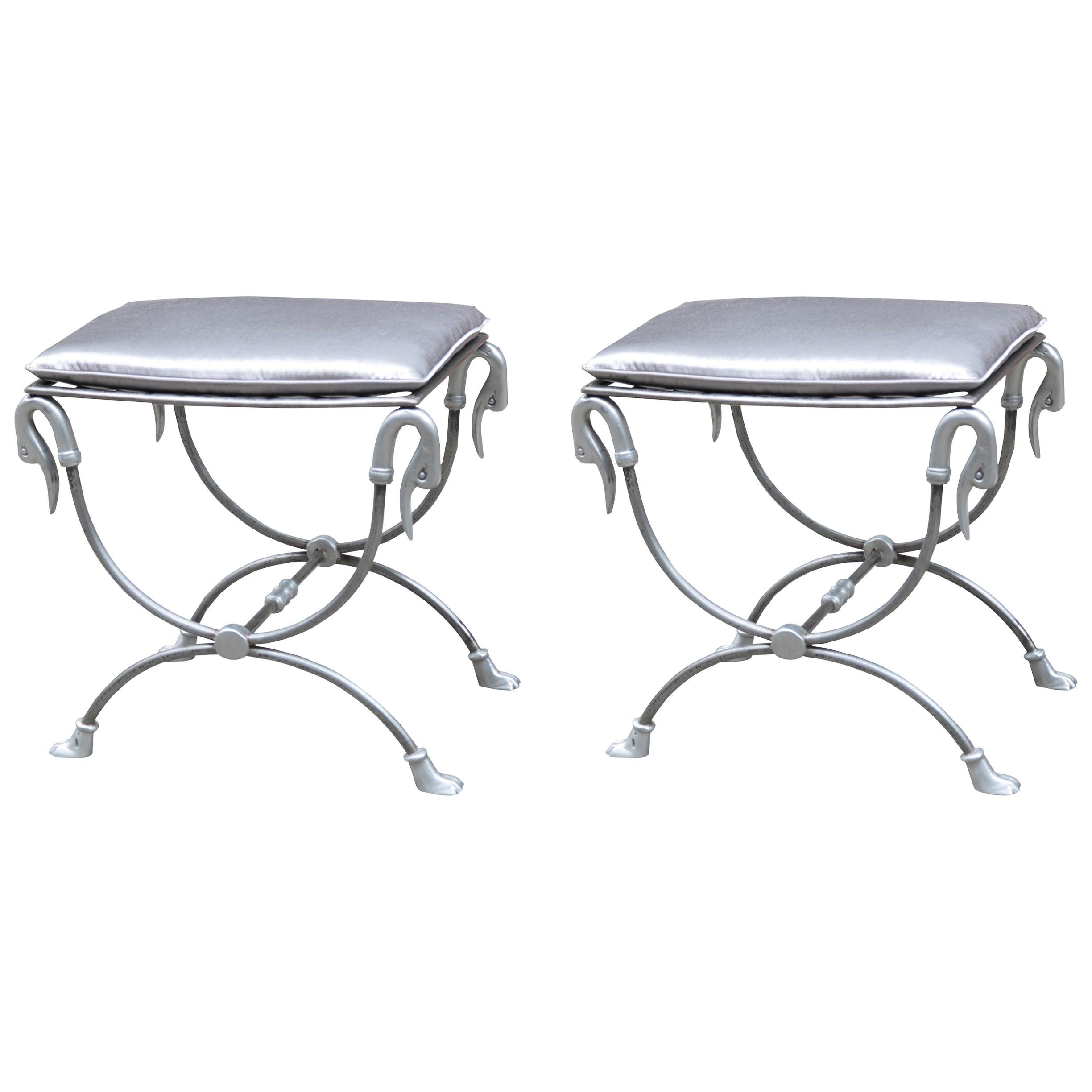 Pair of Cast Iron Mid Century Stools For Sale