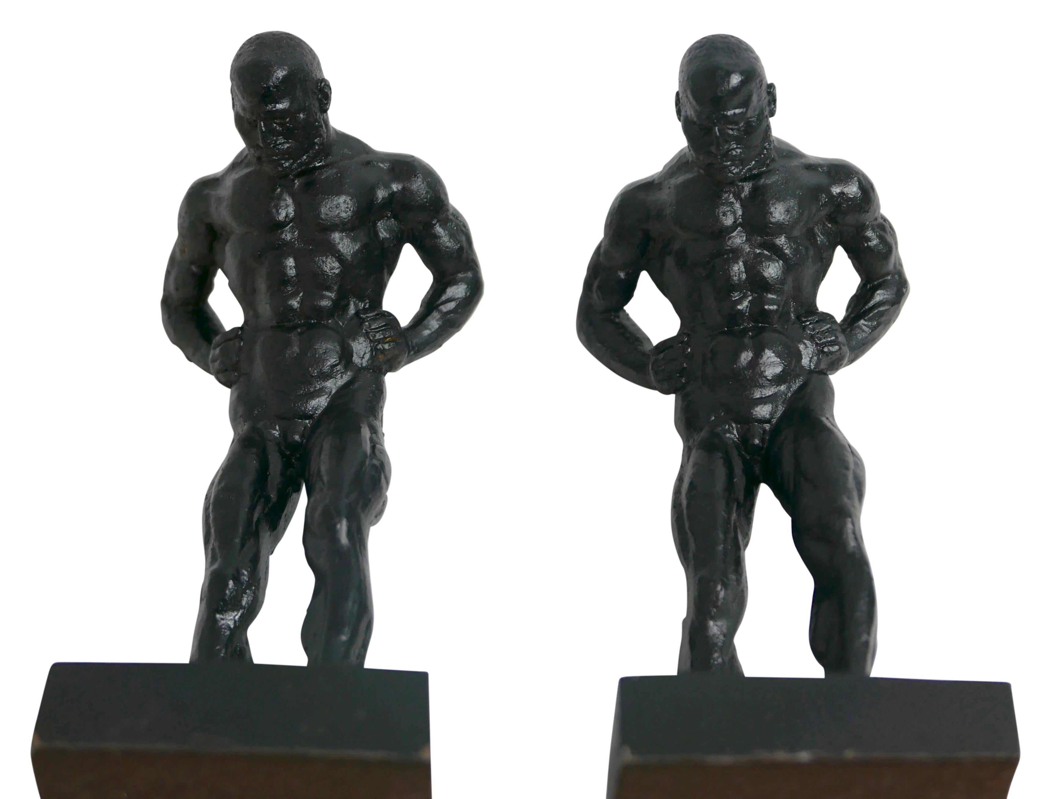 Pair of Cast Iron Muscular Male Figural Bookends 2