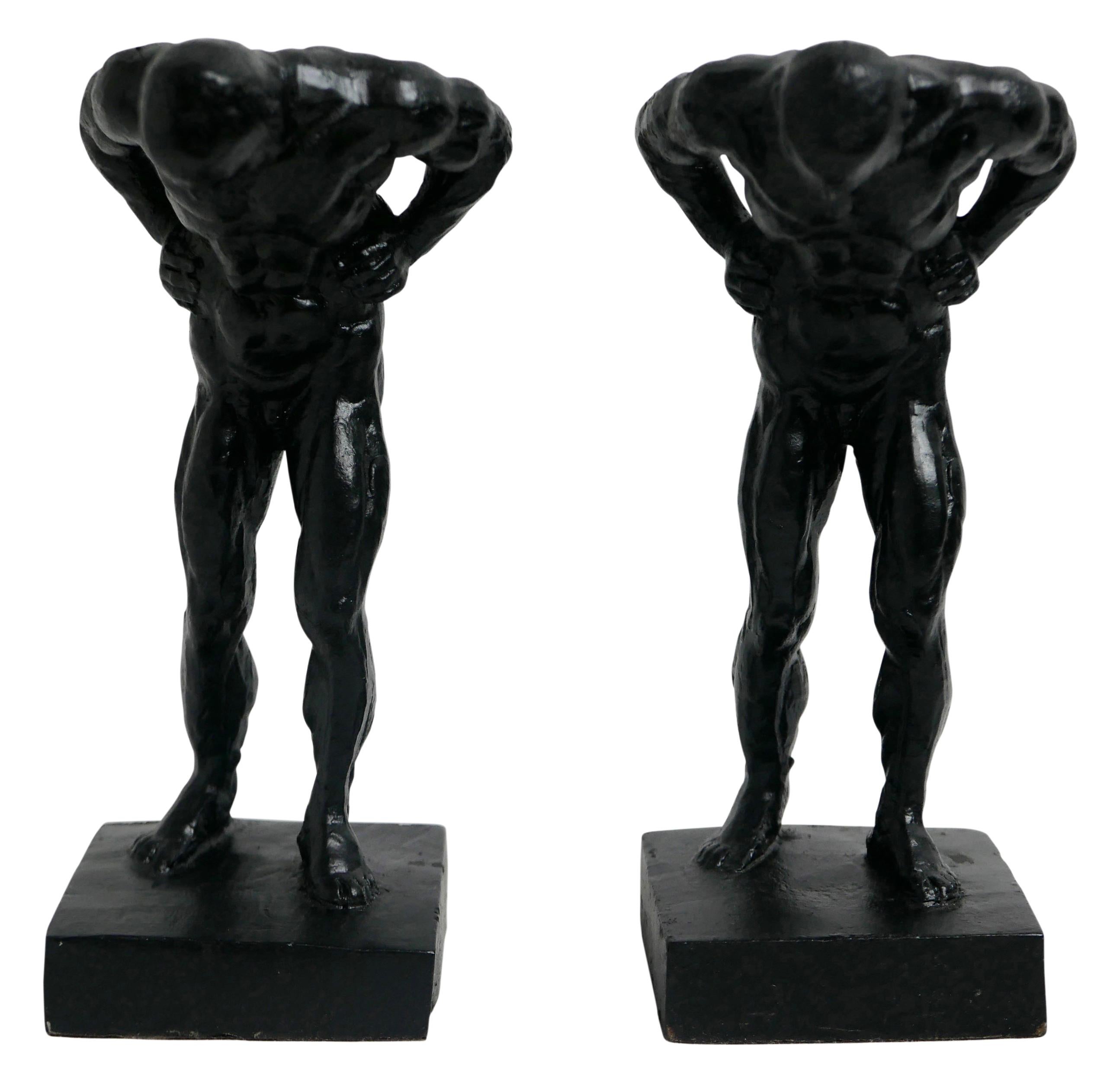 Pair of Cast Iron Muscular Male Figural Bookends 3