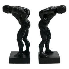 Pair of Cast Iron Muscular Male Figural Bookends