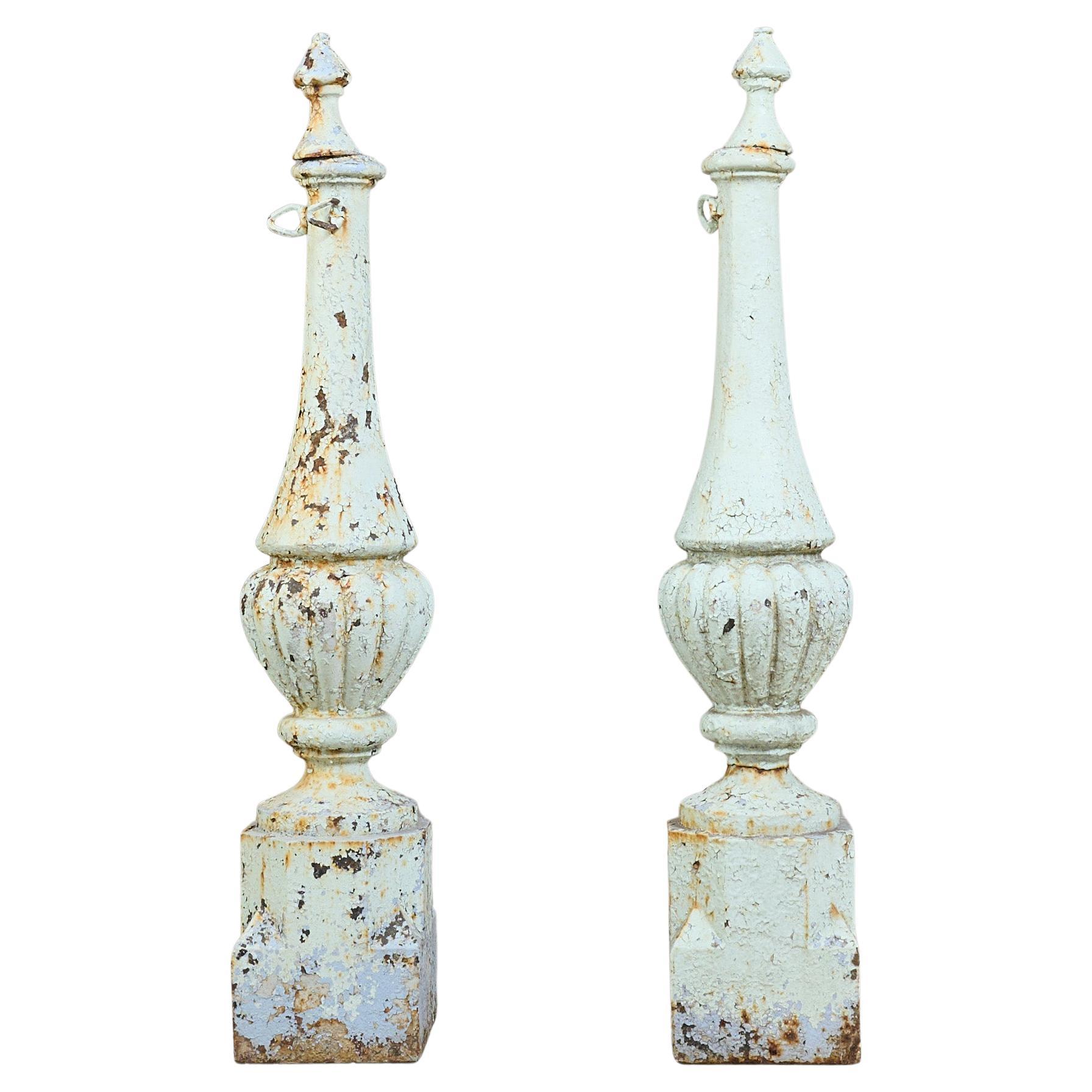 Pair of Cast Iron Newel Posts or Finals For Sale
