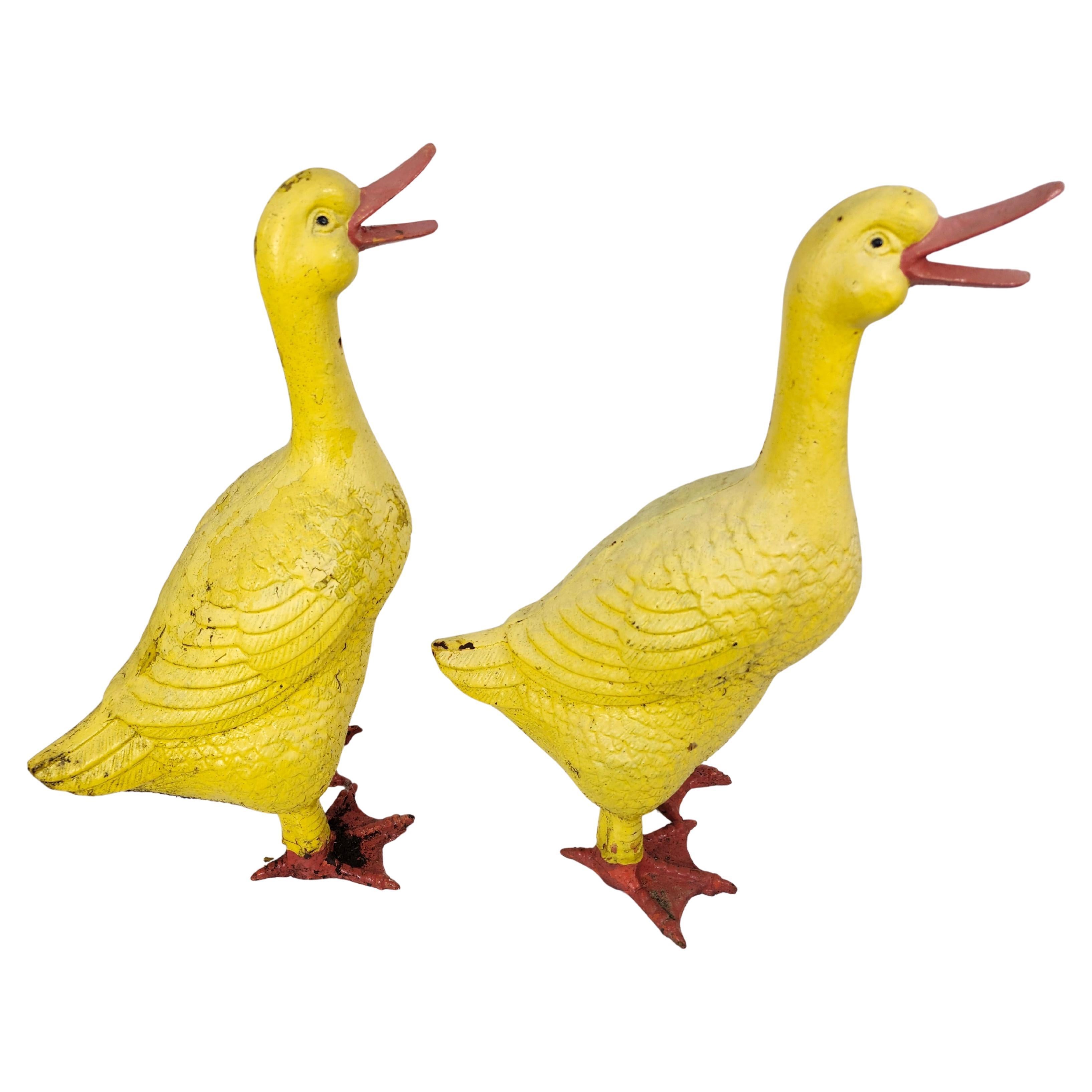 Pair of Cast Iron Outdoor Garden Quacking Ducks C1965