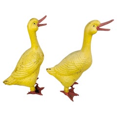 Pair of Cast Iron Outdoor Garden Quacking Ducks C1965