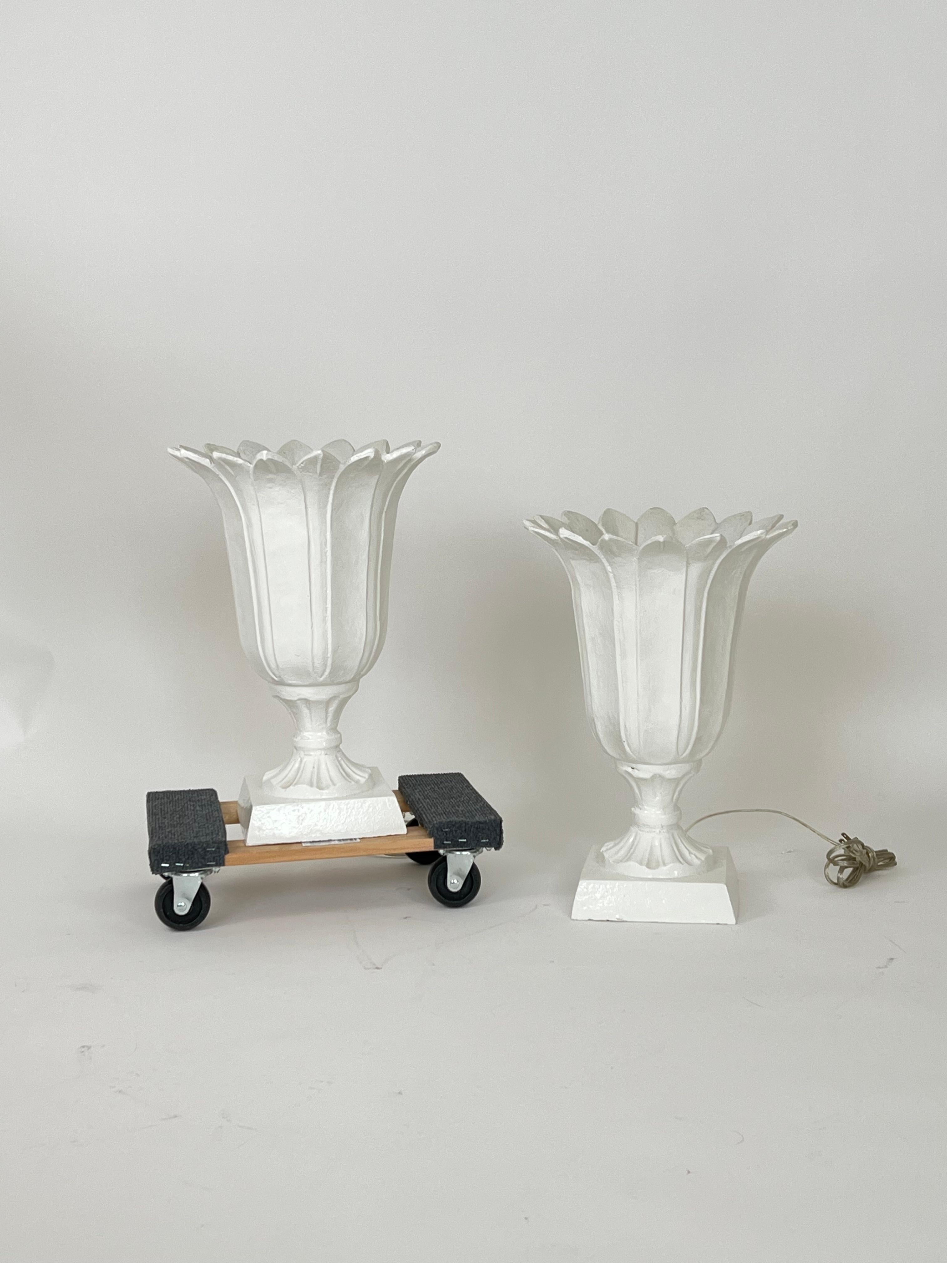 Pair of Hollywood Regency Style Cast Iron Petal Urn Torchiere Lamps For Sale 2