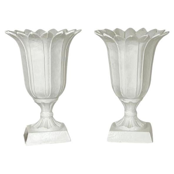 Pair of Hollywood Regency Style Cast Iron Petal Urn Torchiere Lamps For Sale