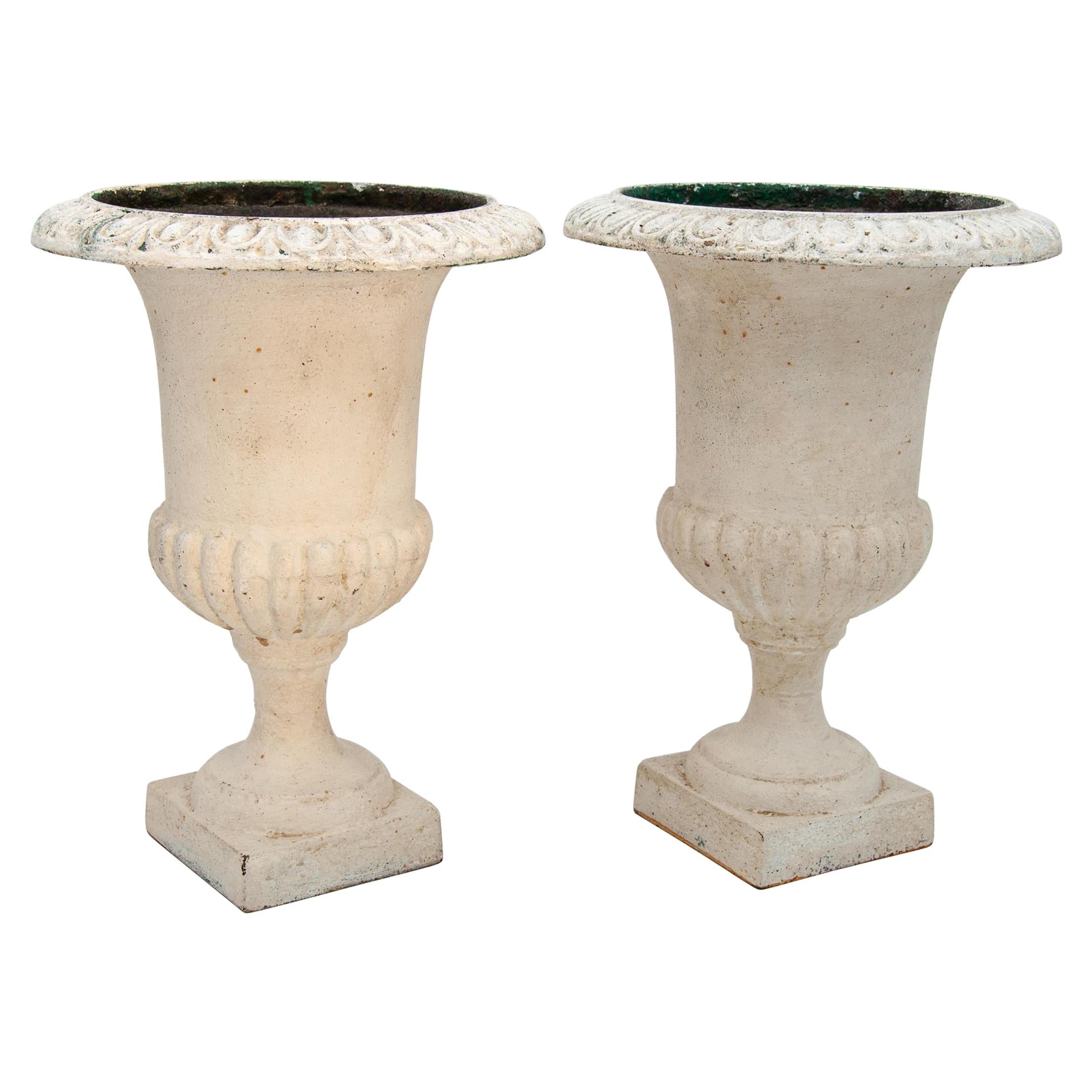Pair of Black Cast Iron Urns Planters at 1stDibs