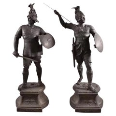 Pair of Cast Iron Roman Warriors Soldiers Figures, 19th Century
