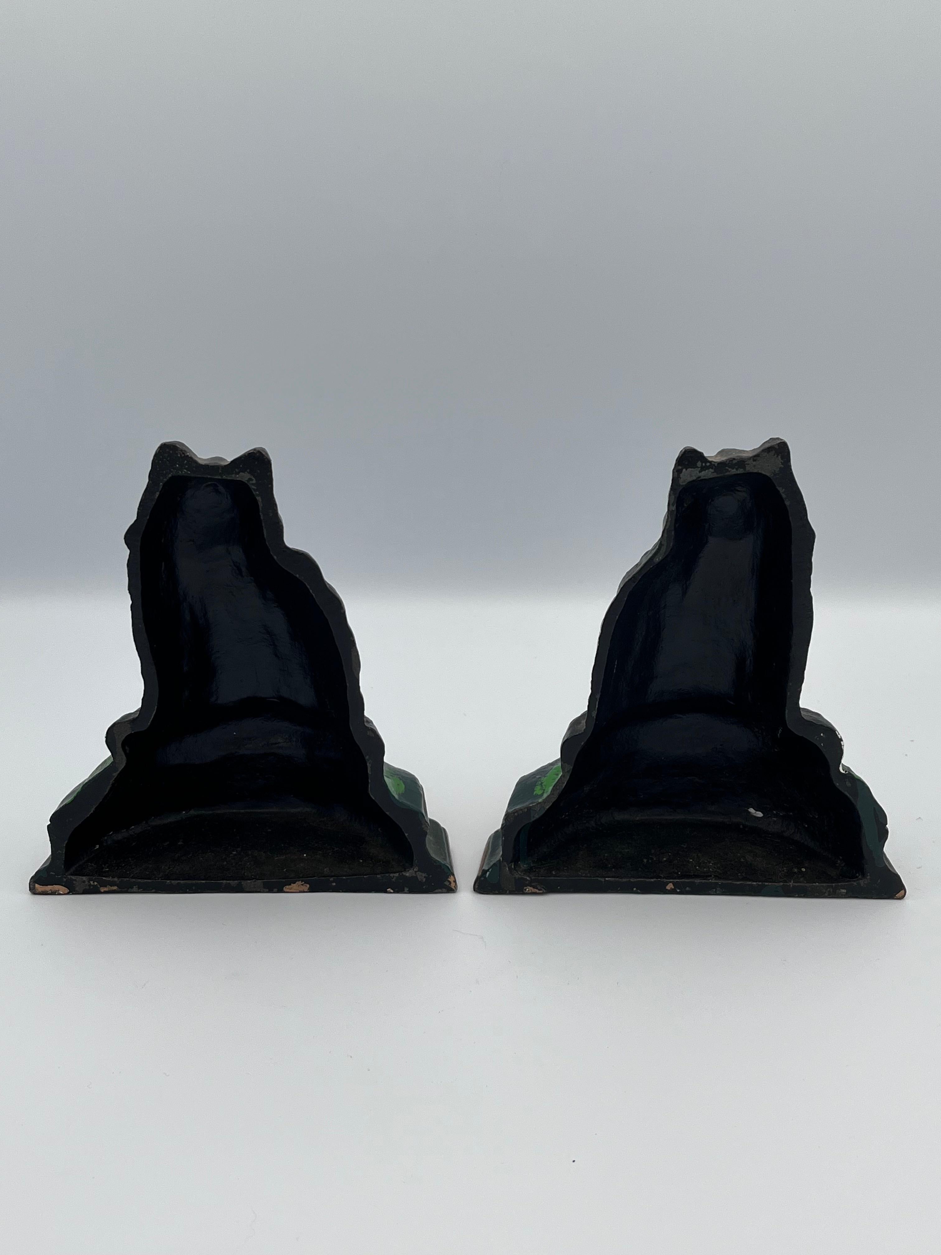 Folk Art Pair of Cast Iron Tuxedo Cat Bookends or Doorstops For Sale
