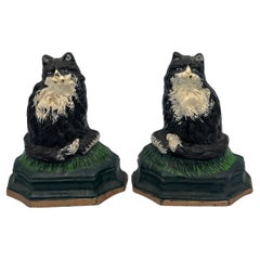 Par de Sujetalibros o topes de puerta de hierro fundido con forma de gato esmoquin