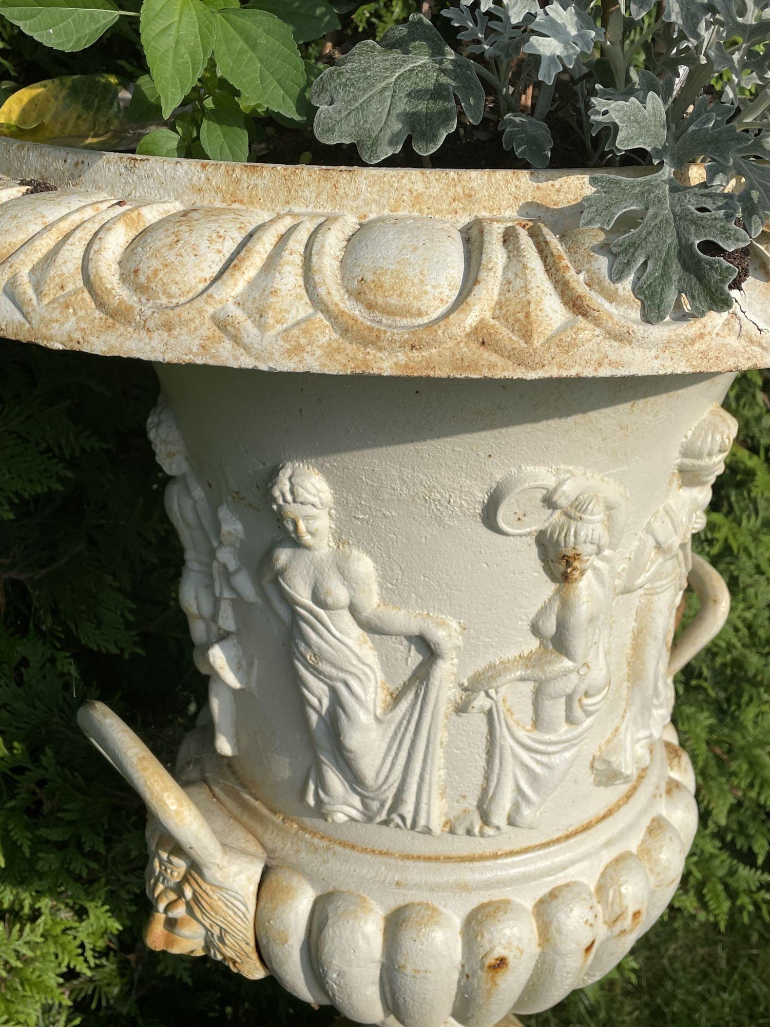 Neoclassical Pair of Cast Iron Urn or Planters, Property of a Lady, 1880s For Sale