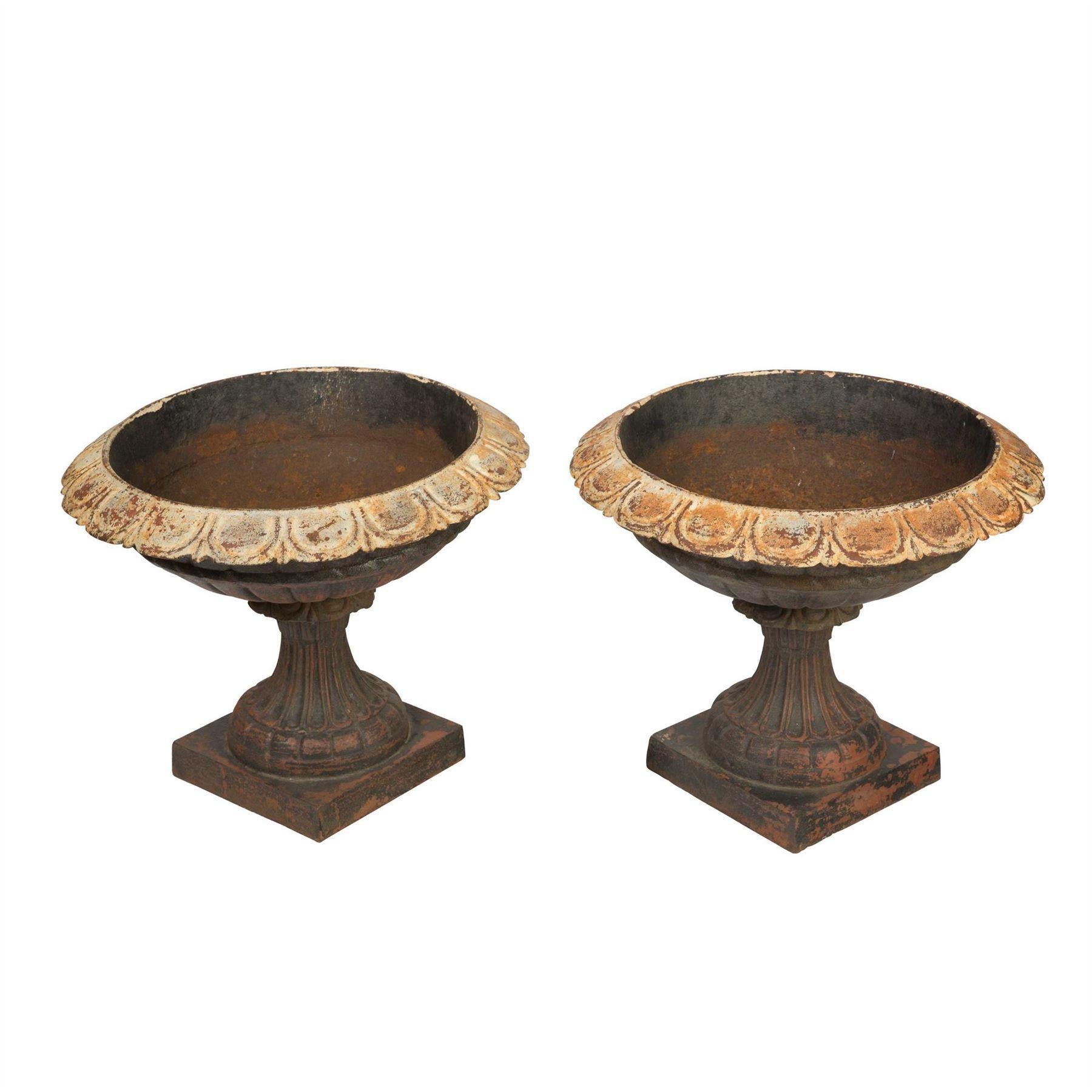 Pair of 19th century French cast iron urns.
 