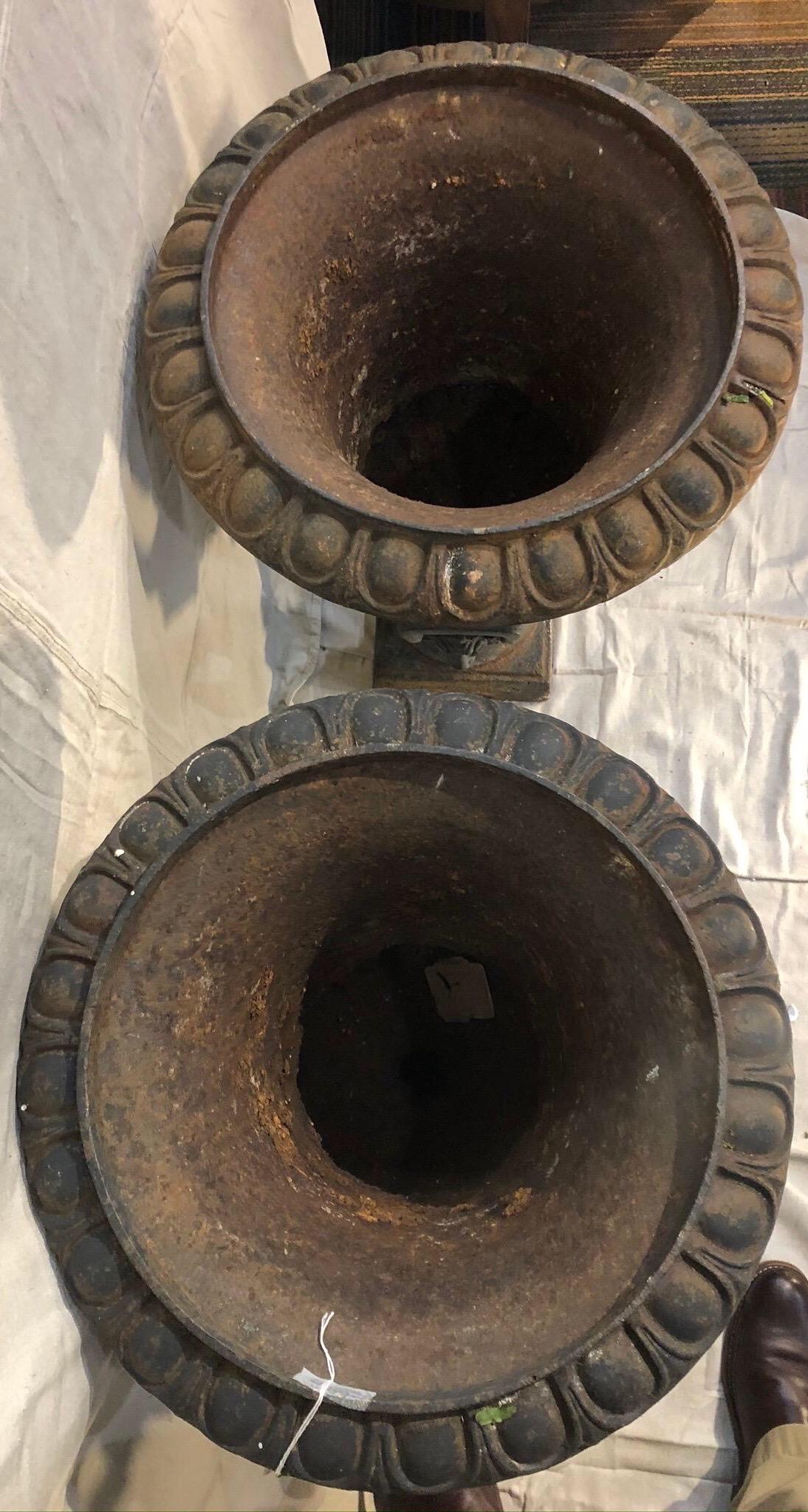 Pair of Cast Iron Urns In Good Condition In Charleston, SC