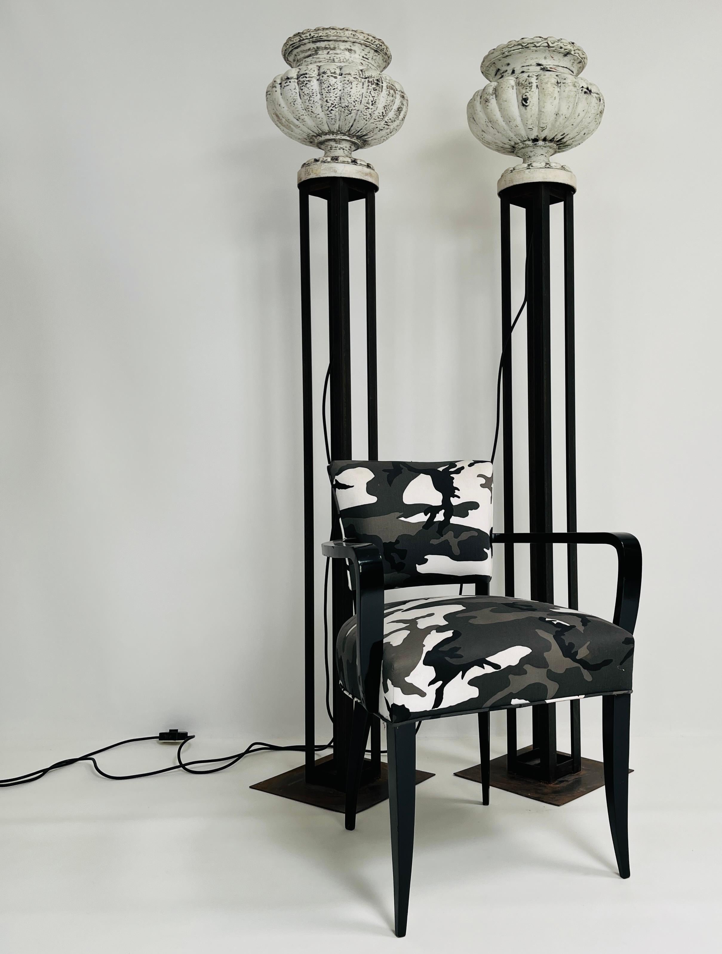Pair of Cast Iron Vases Floor Lamp For Sale 3