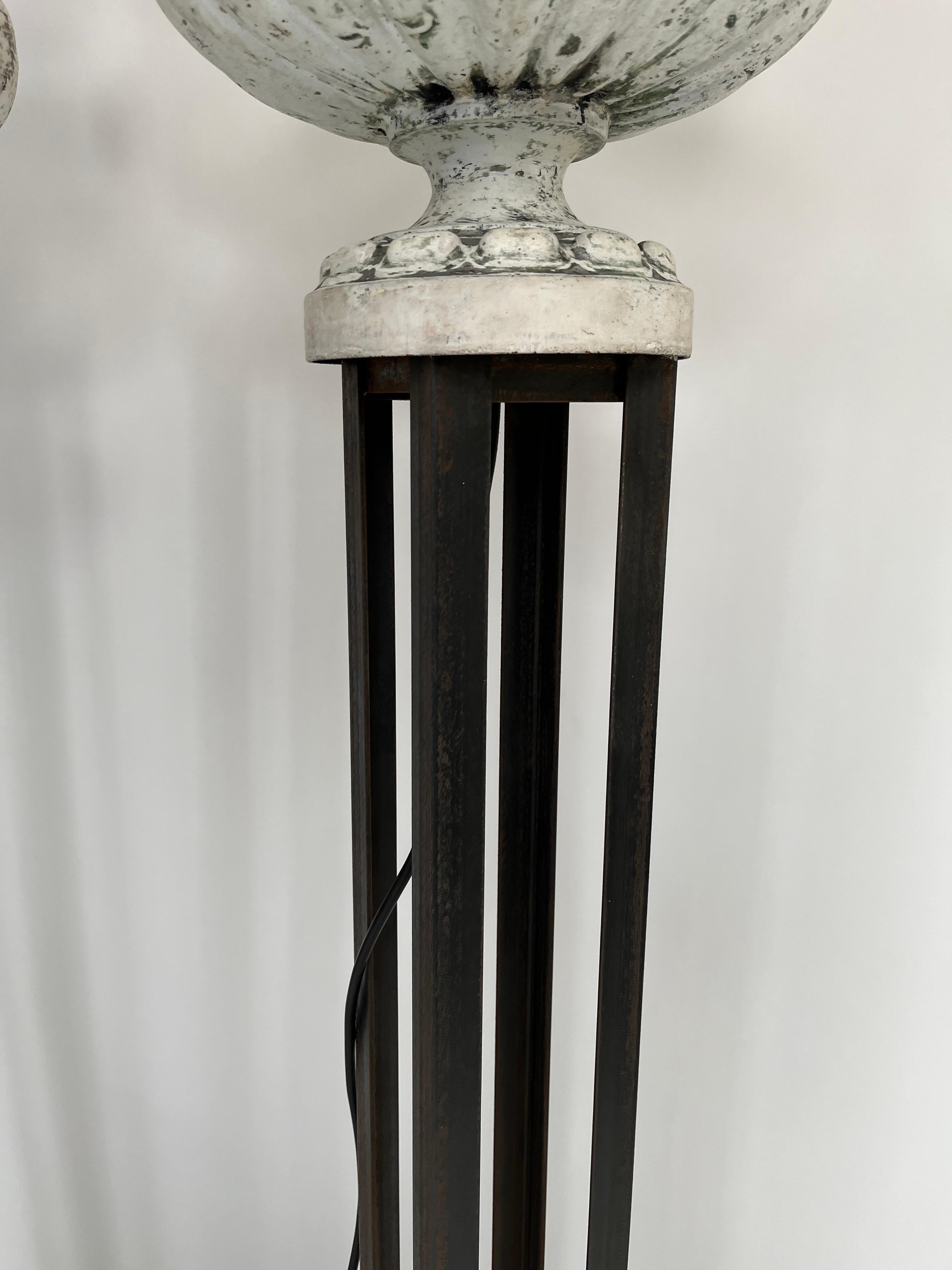 Pair of Cast Iron Vases Floor Lamp For Sale 4