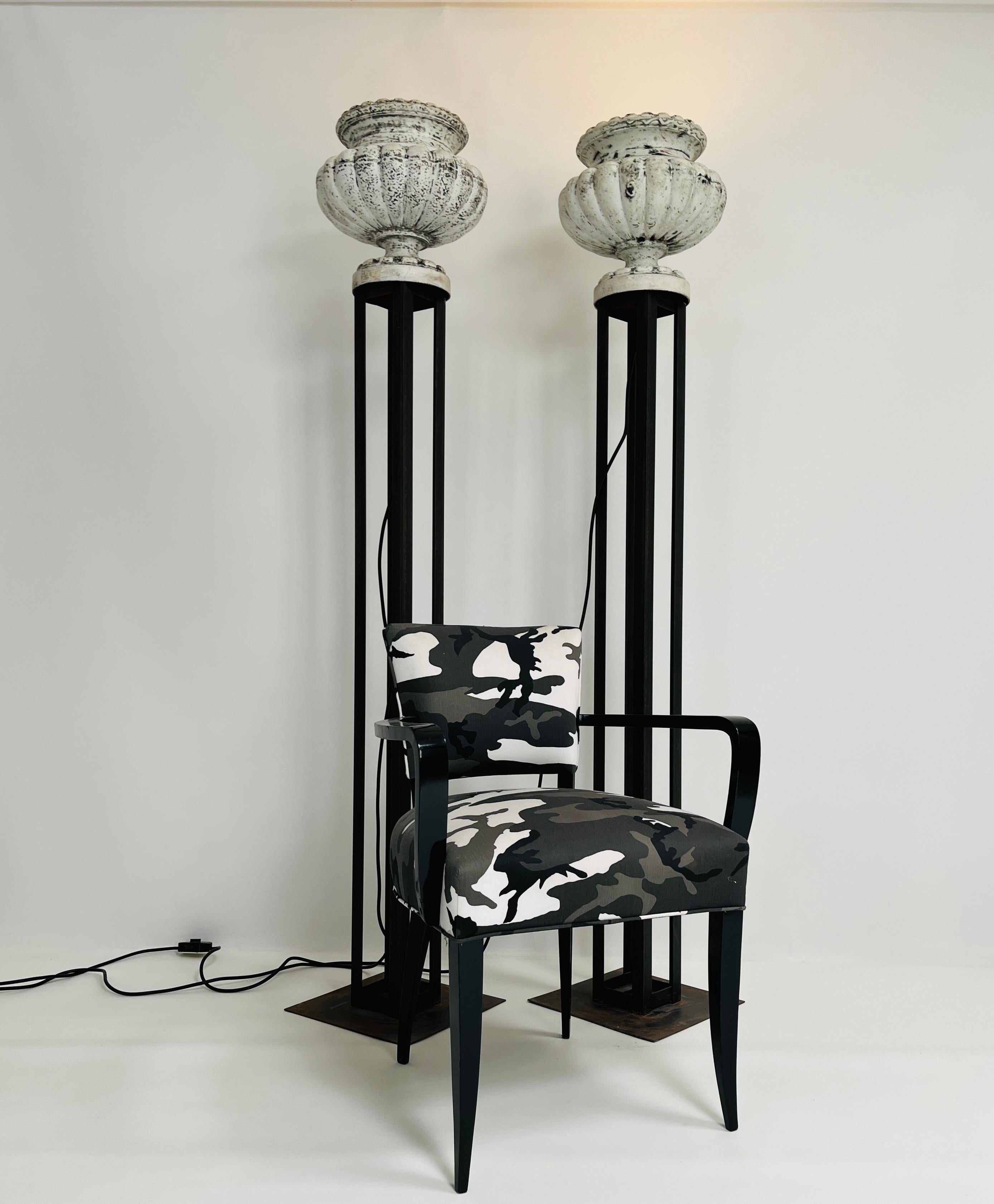 Pair of Cast Iron Vases Floor Lamp For Sale 2