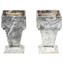Neoclassical Style Cast Iron Vases with White Enamel Finish
