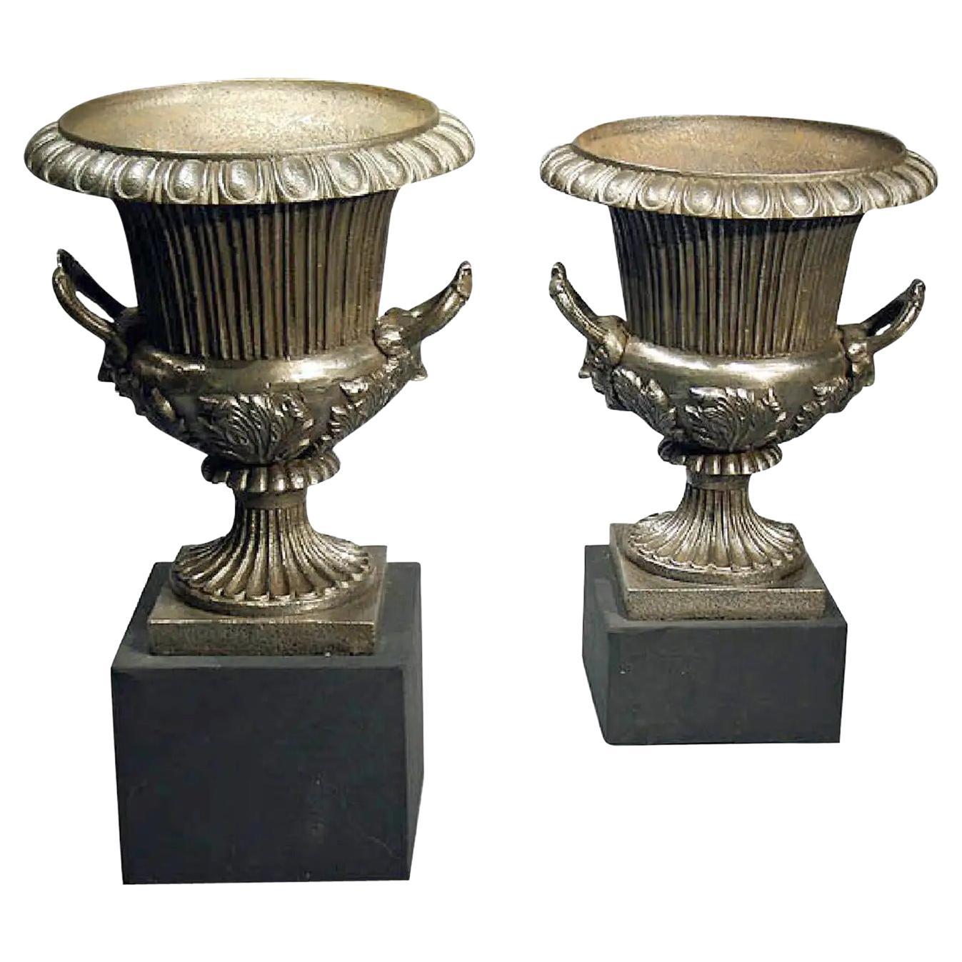 Pair of Cast Iron Victorian Urns For Sale