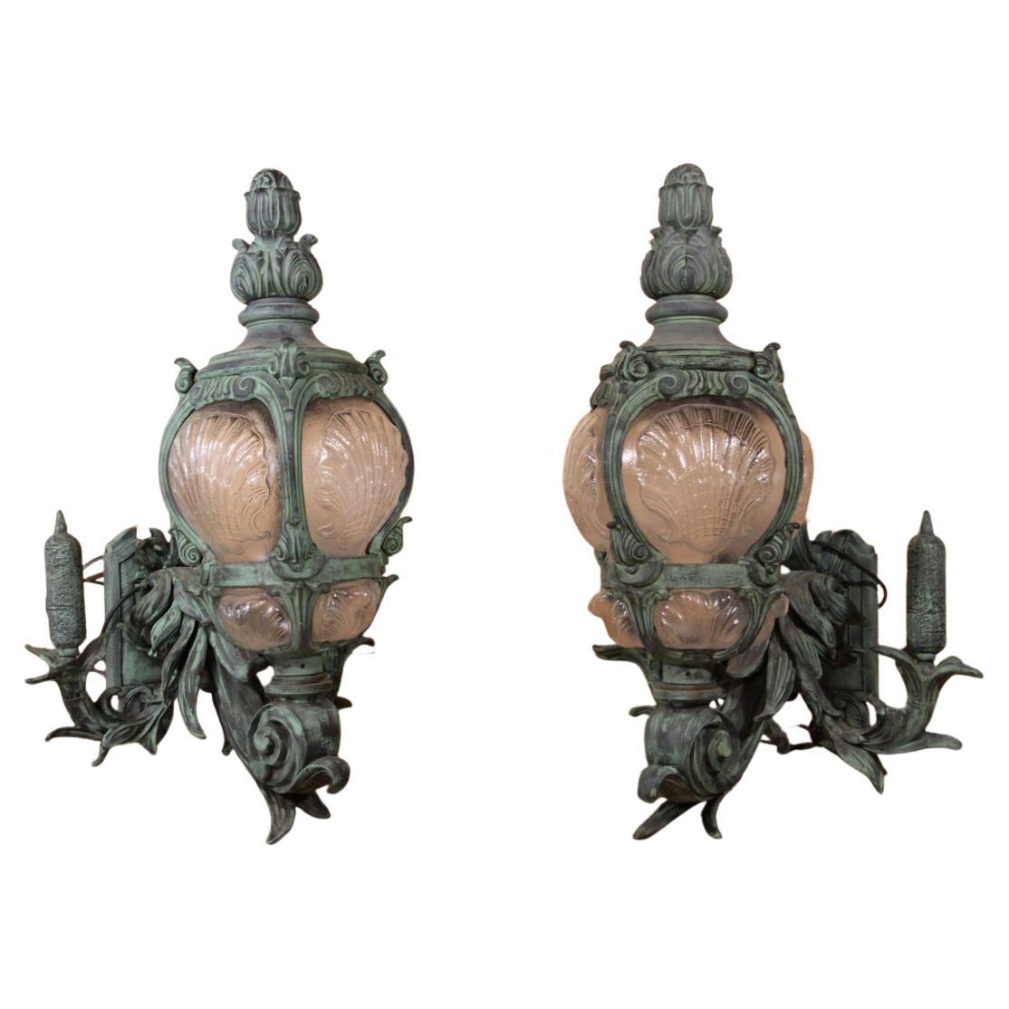 Pair Of Cast Iron Wall Lights, Based On Models From The Pont Alexandre III For Sale