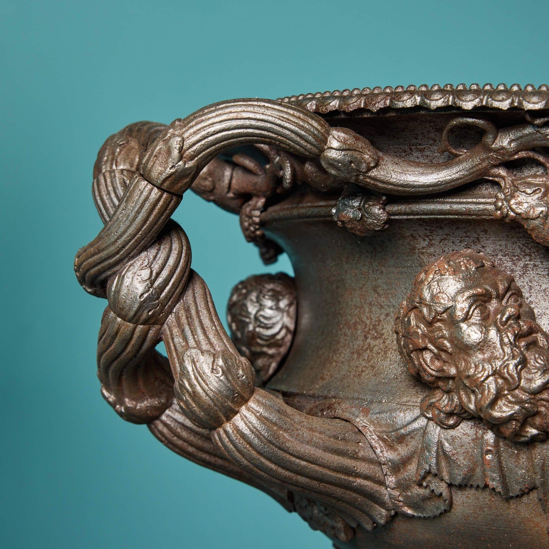 Neoclassical Pair of Cast Iron Warwick Vases For Sale
