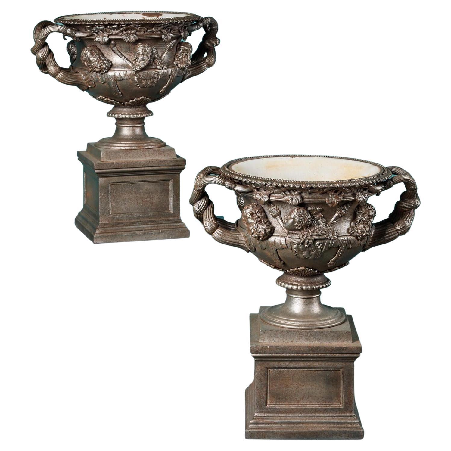 Pair of Cast Iron Warwick Vases For Sale