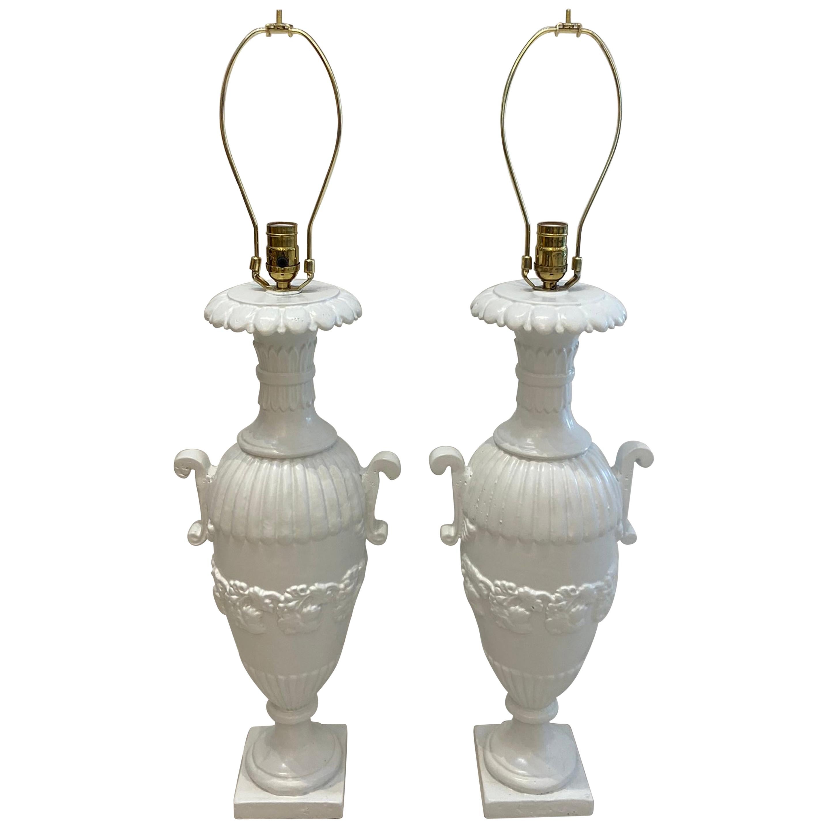 Pair of Cast Iron White Table Lamps, circa 1920s