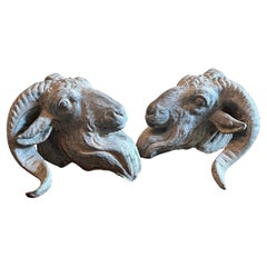 Pair of Cast Lead Rams Heads