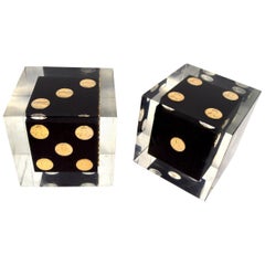 Pair of Cast Lucite Dice Cubes with Copper Pennies
