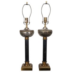 Pair of cast mercury glass columnar table lamps