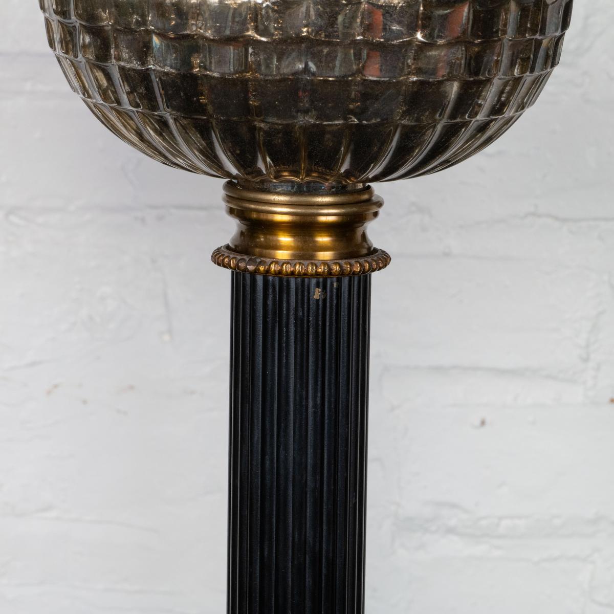 Pair of cast mercury glass columnar table lamps In Good Condition For Sale In Tarrytown, NY