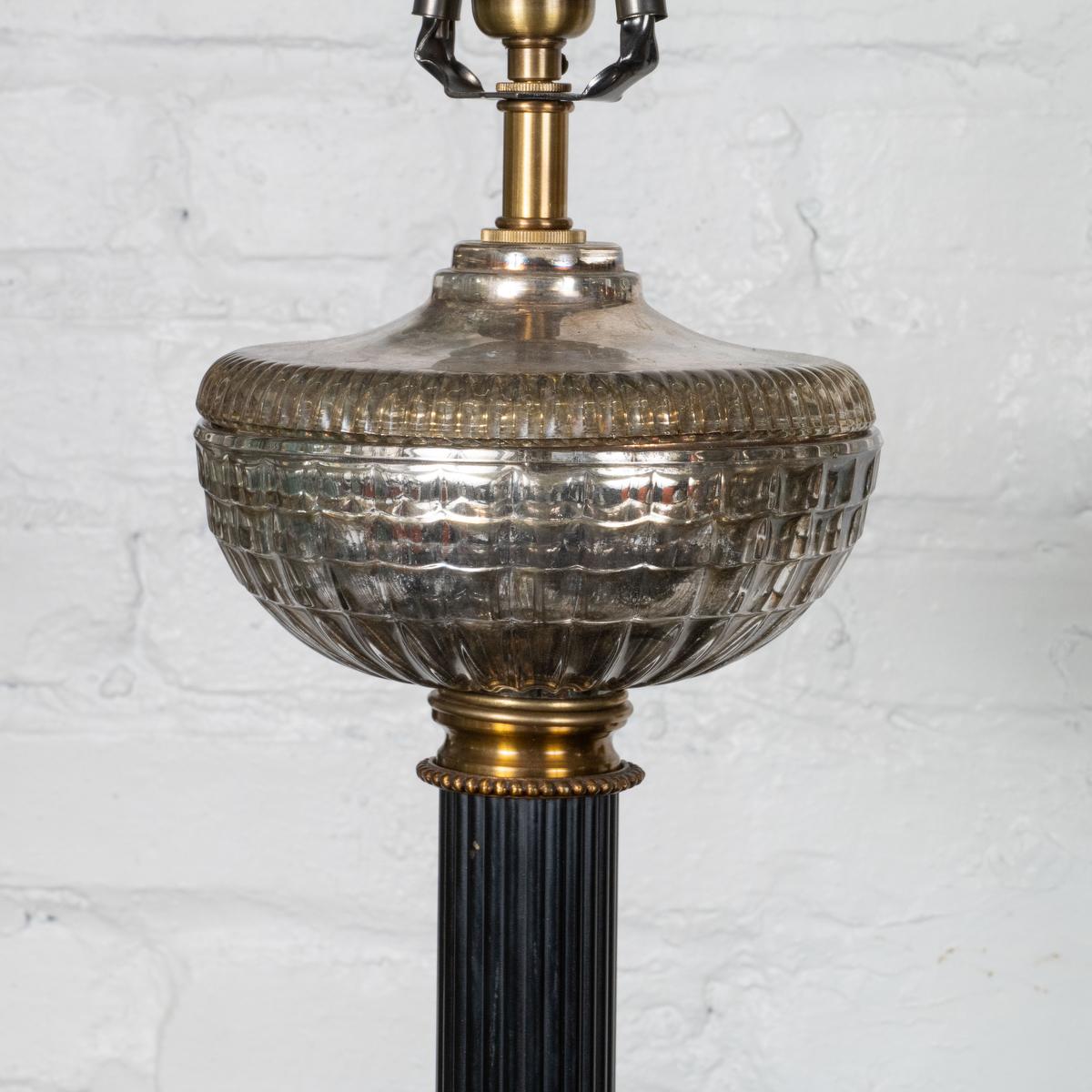 Metal Pair of cast mercury glass columnar table lamps For Sale